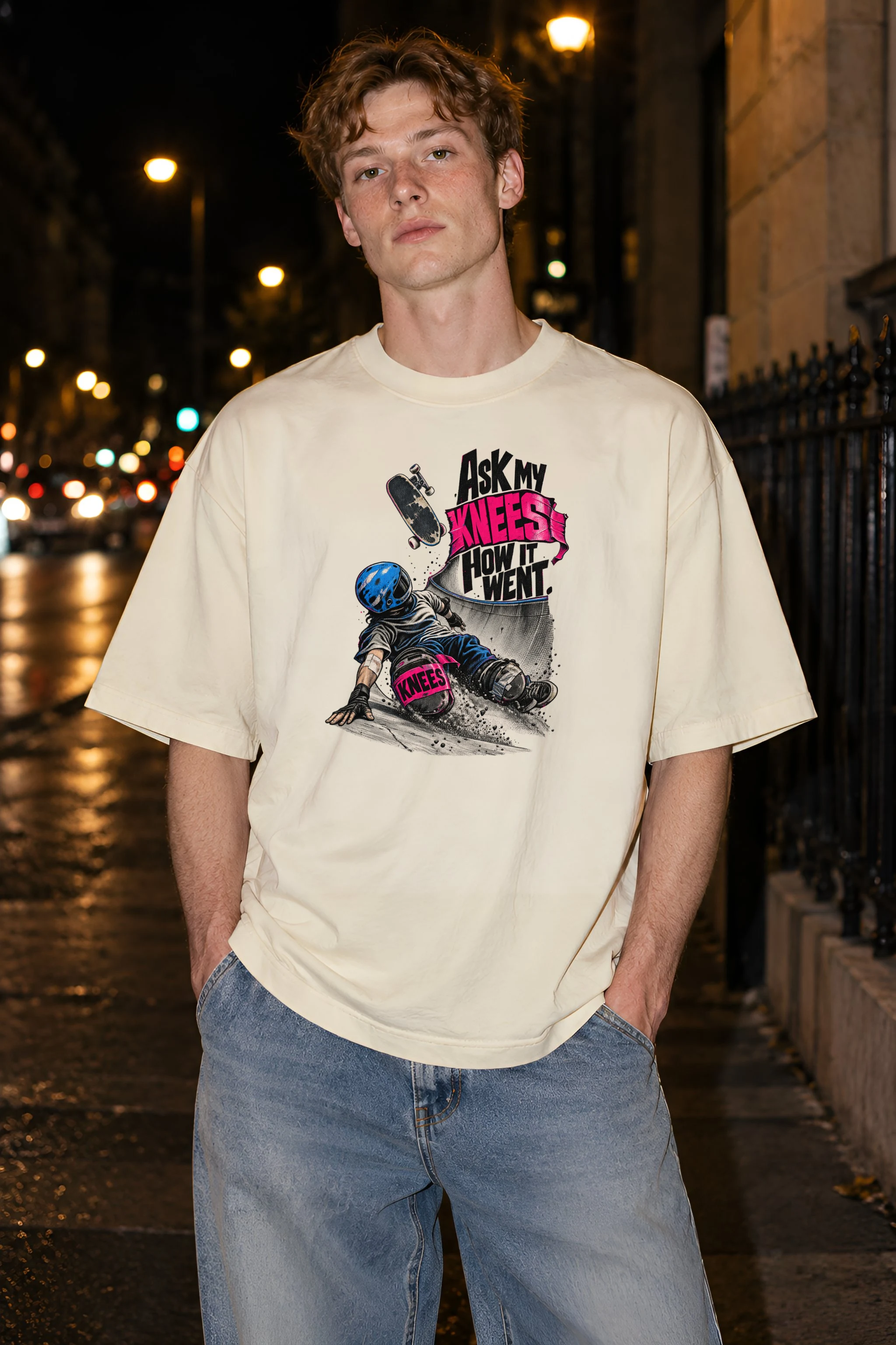 "Ask My Knees How It Went" Unisex Oversized Heavyweight Crewneck T-Shirt