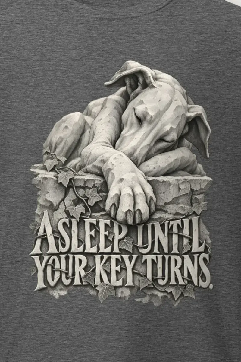 "Asleep Until Your Key Turns" Heavyweight Unisex Crewneck T-shirt - the graphic up close