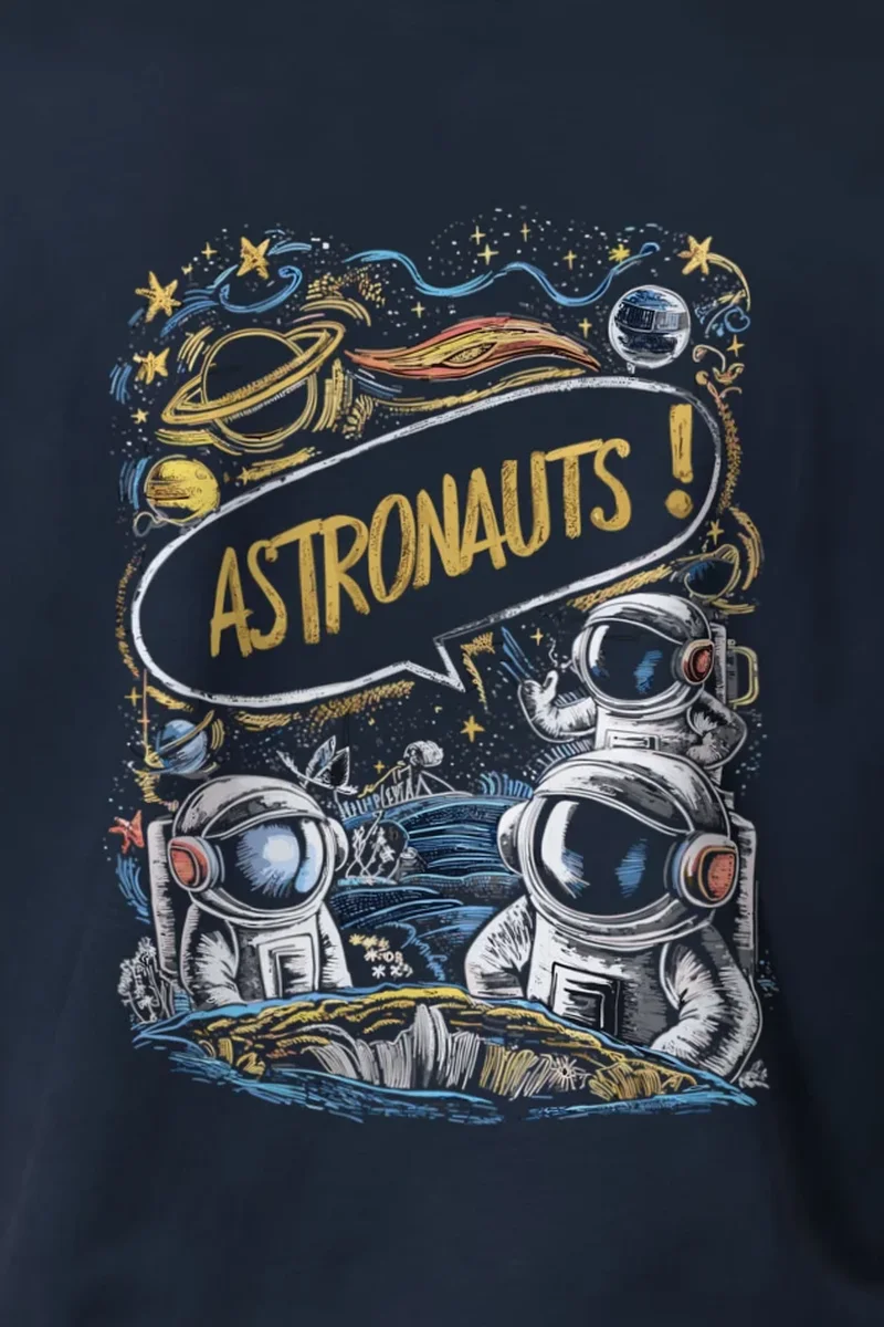 "Astronauts!" Heavyweight Unisex Crewneck T-shirt - the graphic up close