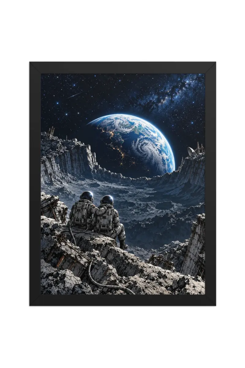 “Astronauts Watching Earth” Premium Wooden Framed Poster