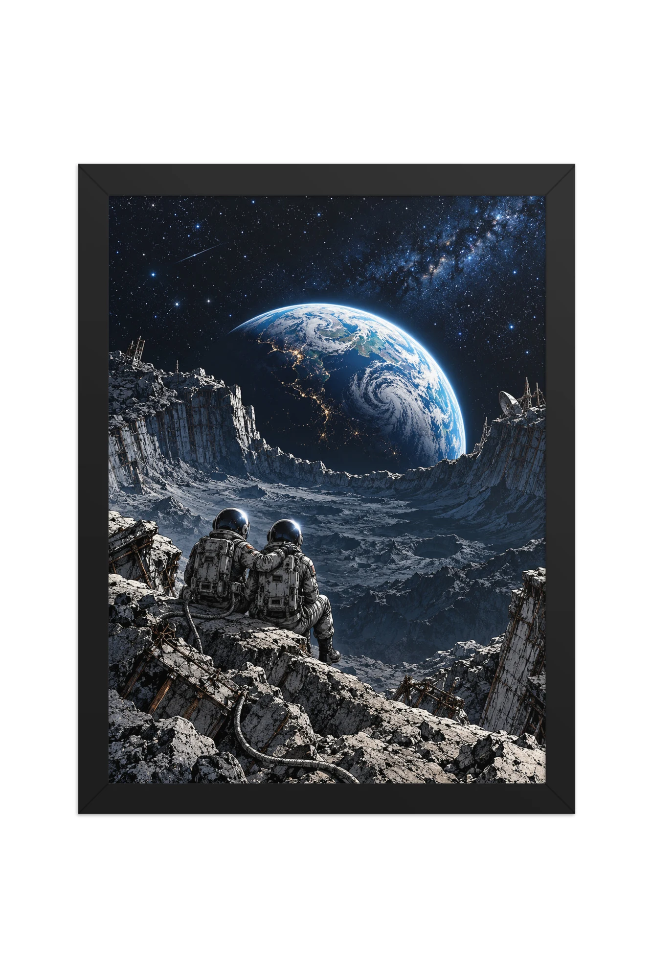 "Astronauts Watching Earth" Premium Wooden Framed Poster