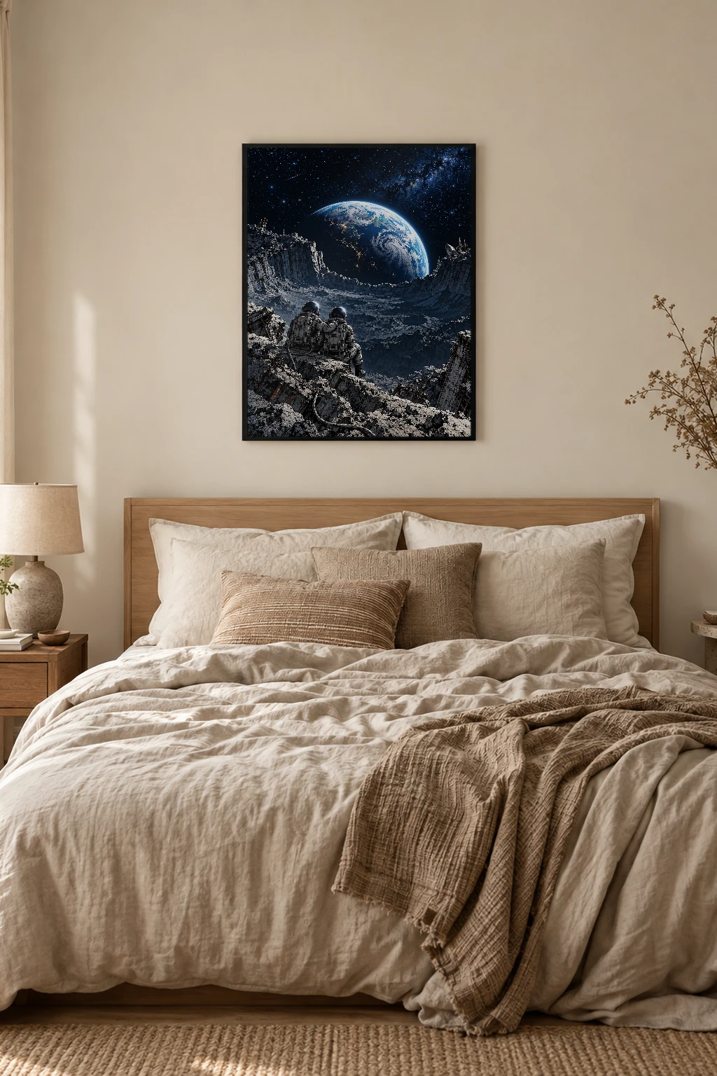 "Astronauts Watching Earth" Premium Wooden Framed Poster