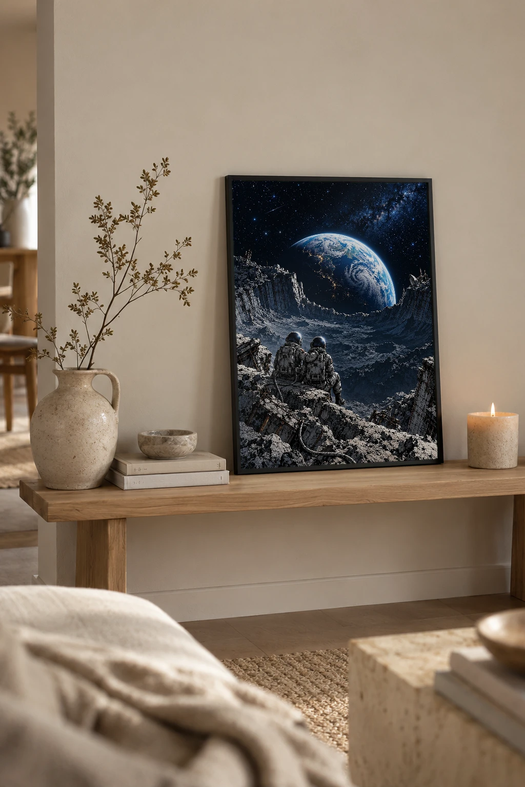 "Astronauts Watching Earth" Premium Wooden Framed Poster