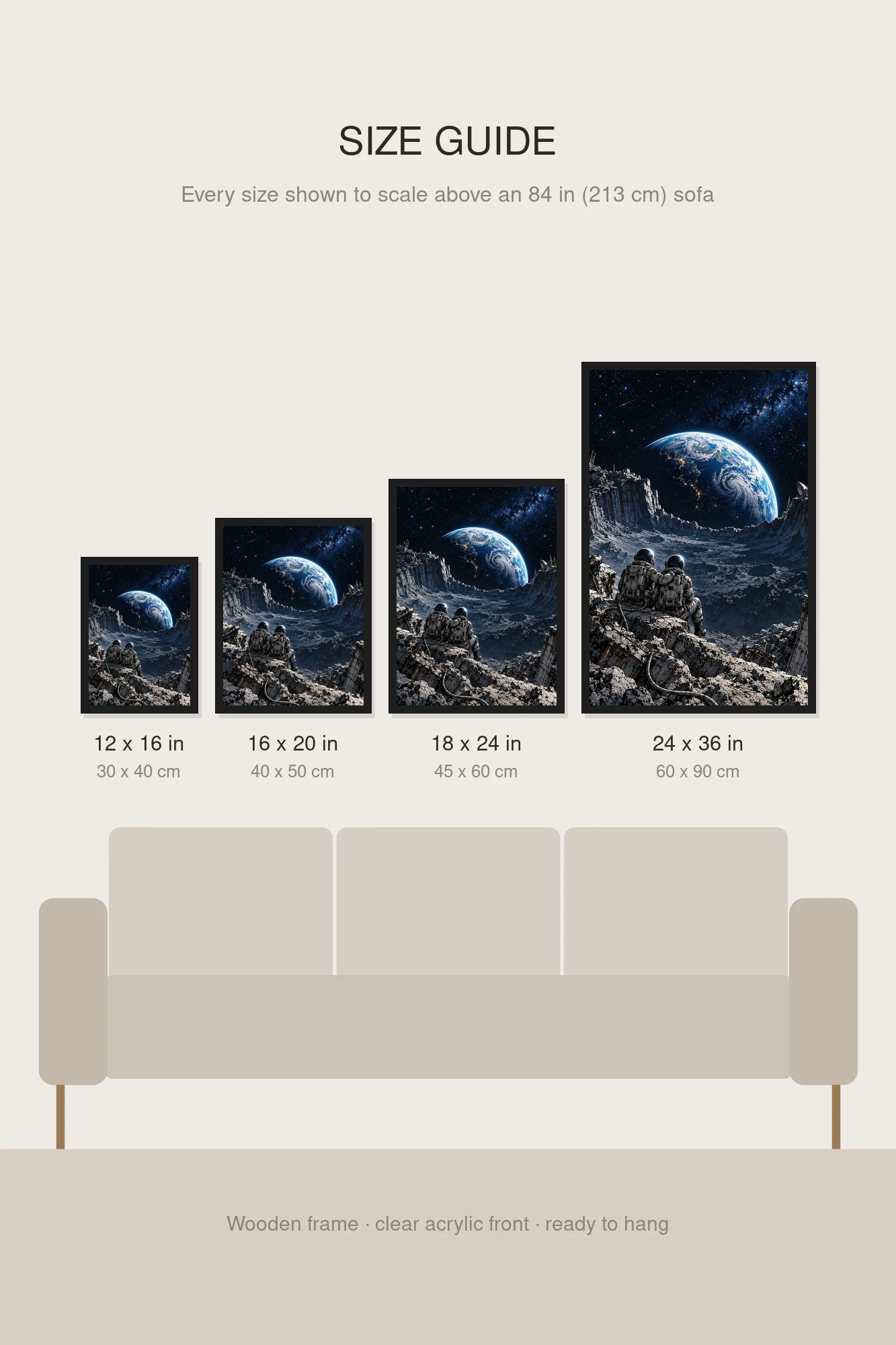 "Astronauts Watching Earth" Premium Wooden Framed Poster