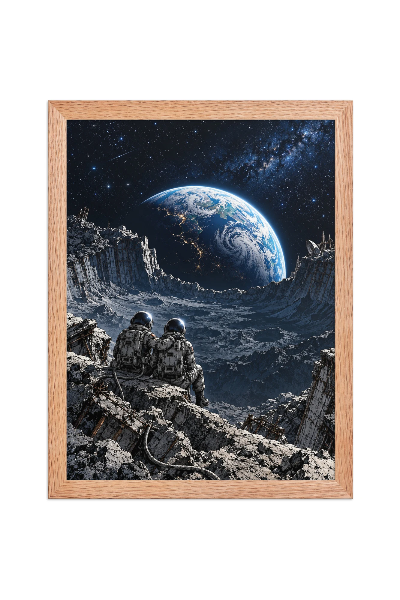 "Astronauts Watching Earth" Premium Wooden Framed Poster