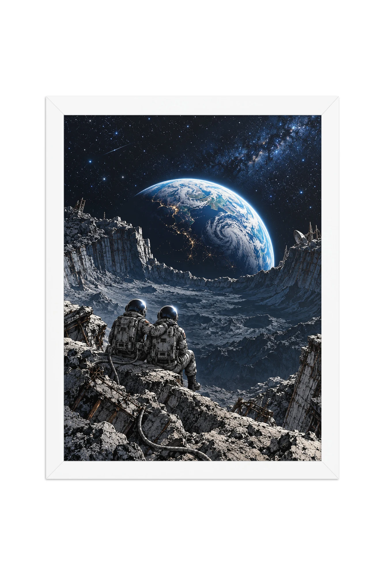 "Astronauts Watching Earth" Premium Wooden Framed Poster