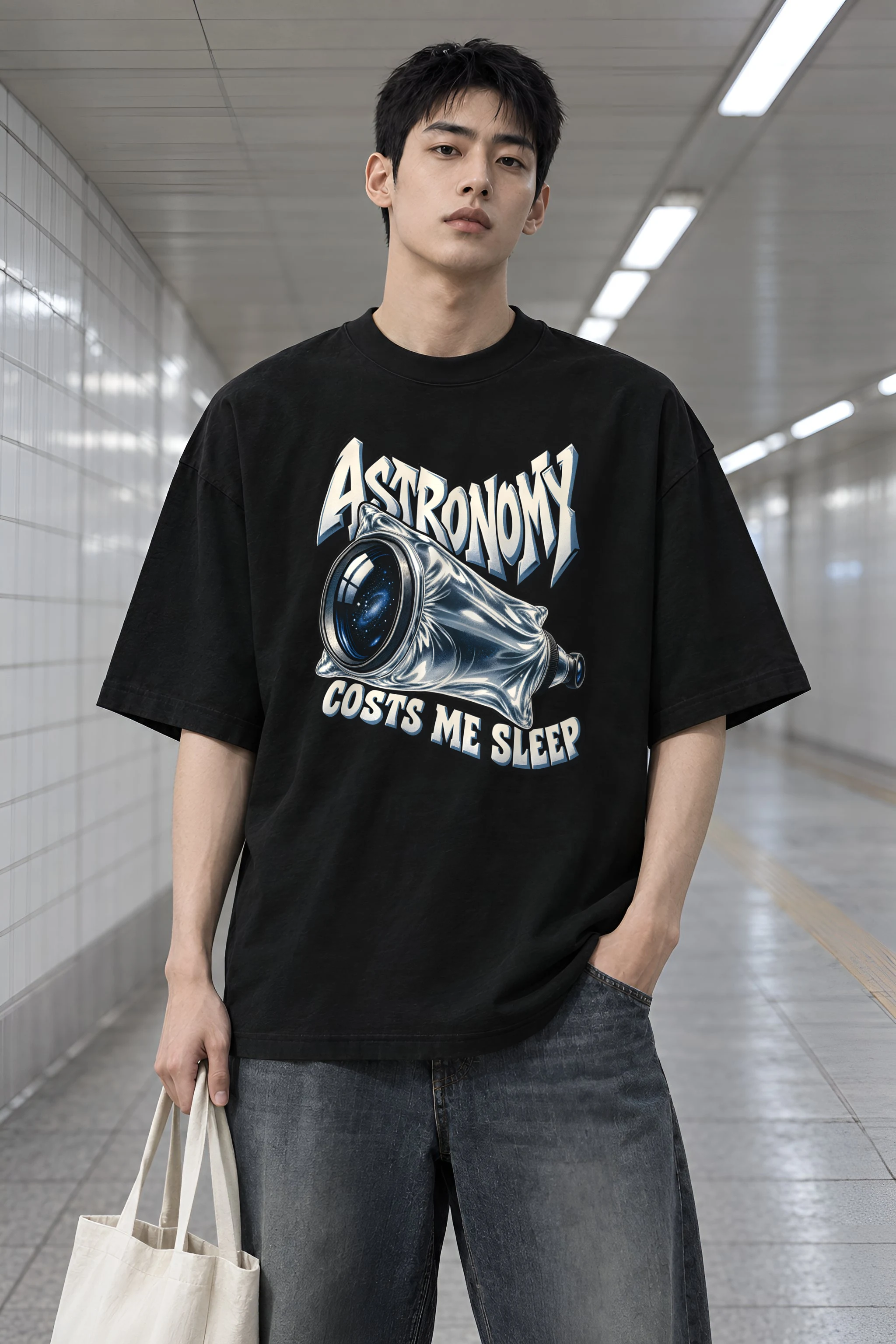 "Astronomy Costs Me Sleep" Men's Oversized Heavyweight Crewneck T-Shirt
