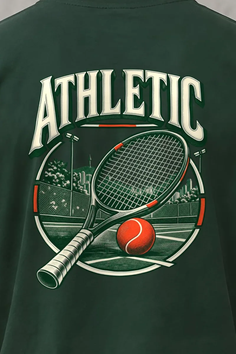 "Athletic" Heavyweight Unisex Crewneck T-shirt - the graphic up close