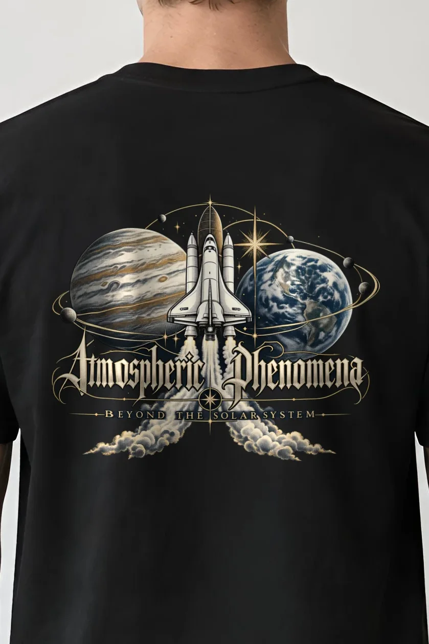 "Atmospheric Phenomena" Heavyweight Unisex Crewneck T-shirt - the graphic up close