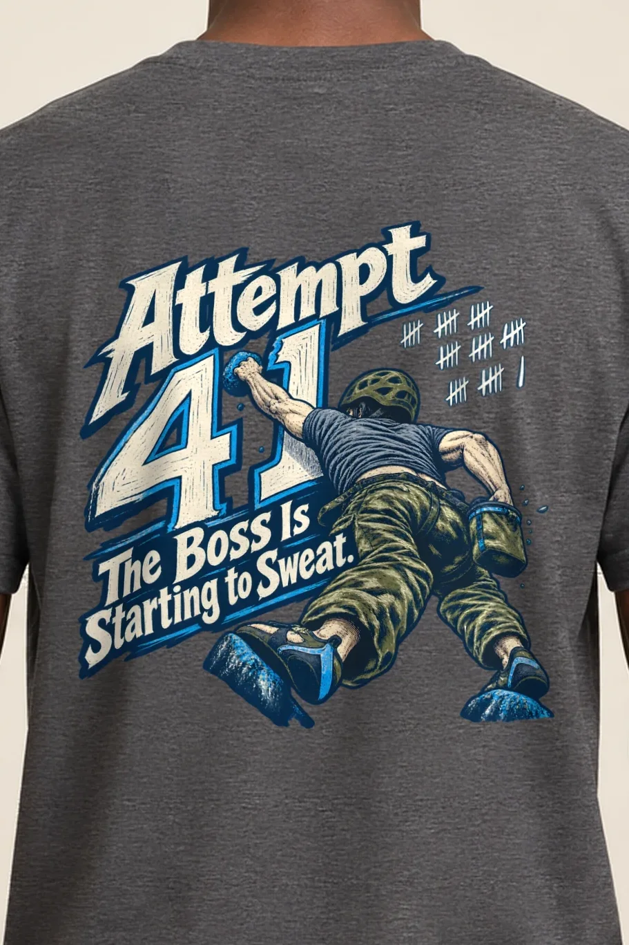 "Attempt 41 Boss Sweat" Heavyweight Unisex Crewneck T-shirt - the graphic up close