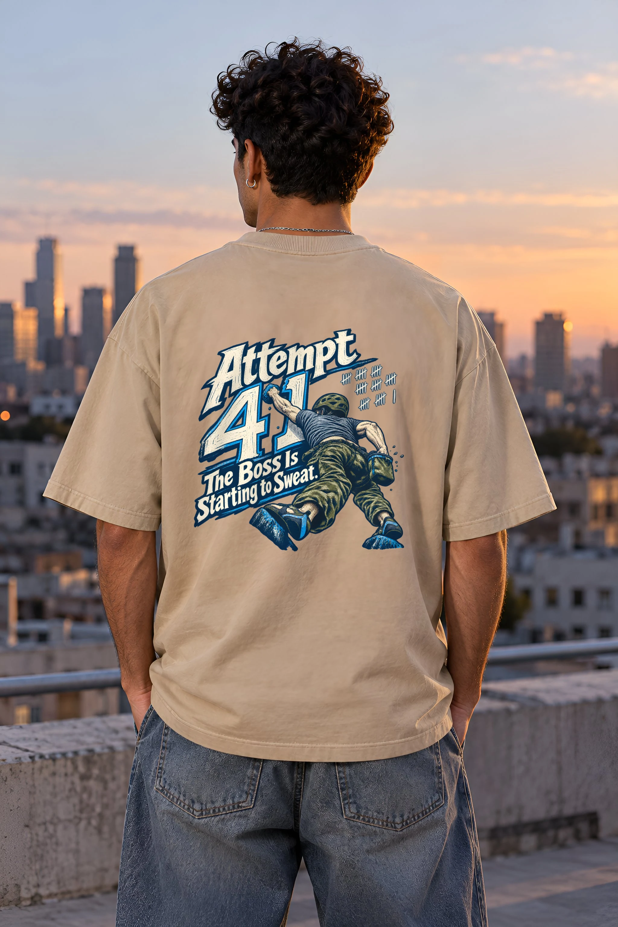 "Attempt 41 Climbing Tee" Unisex Oversized Heavyweight Crewneck T-Shirt