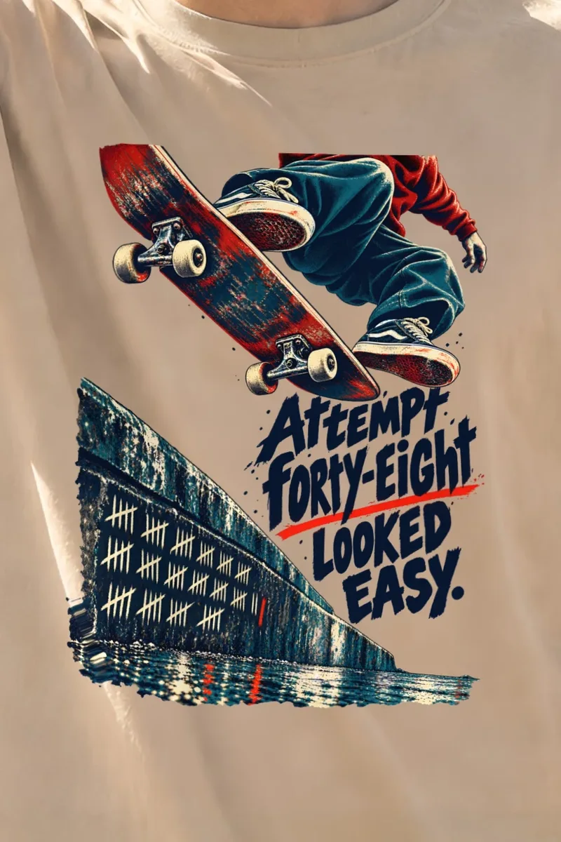 "Attempt Forty-Eight Looked Easy" Heavyweight Unisex Crewneck T-shirt - the graphic up close