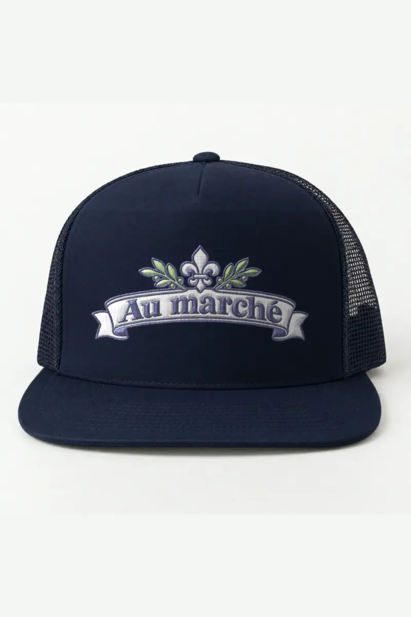 "Au marché" 5 Panel Trucker Cap · Embroidered