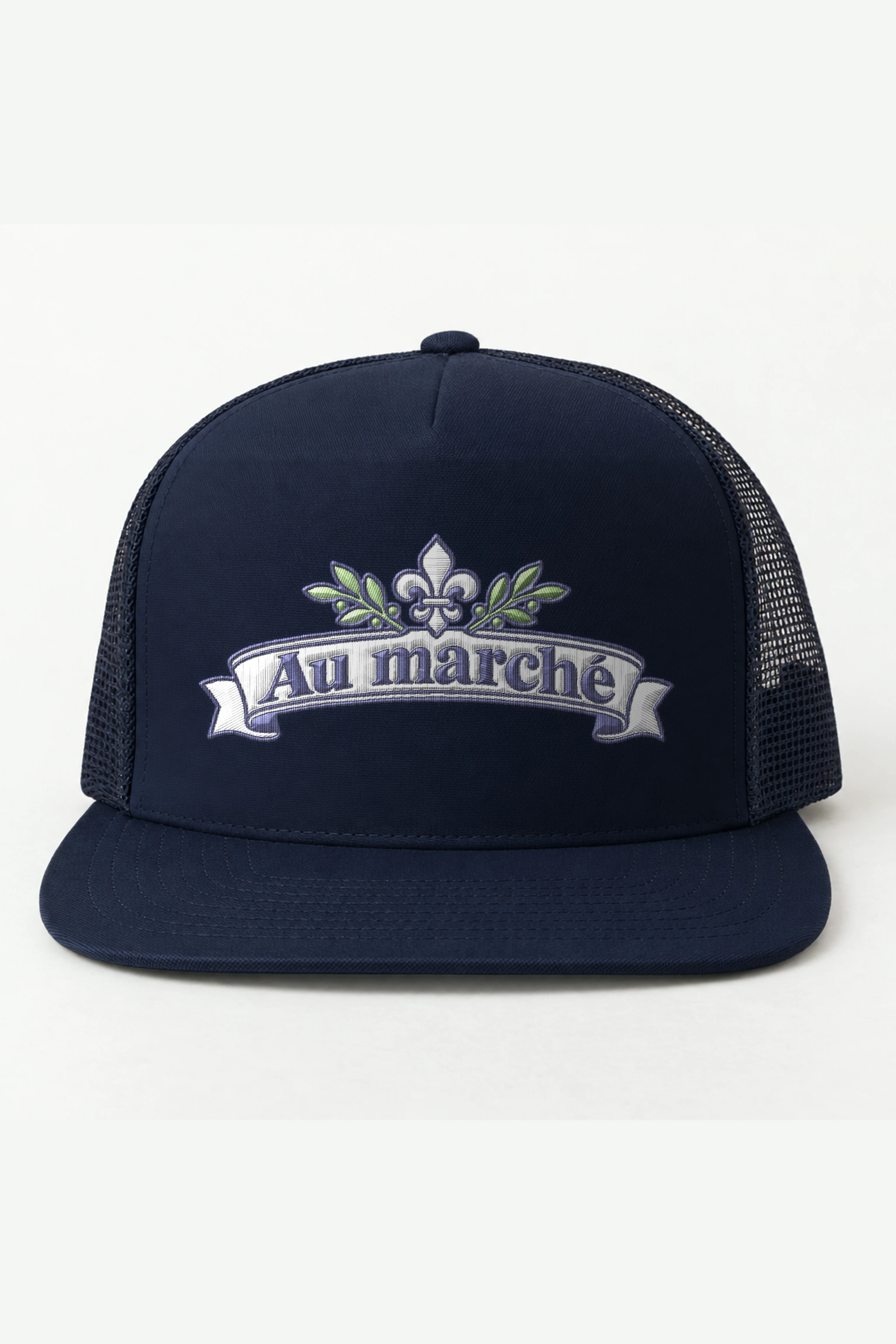 "Au marché" 5 Panel Trucker Cap · Embroidered