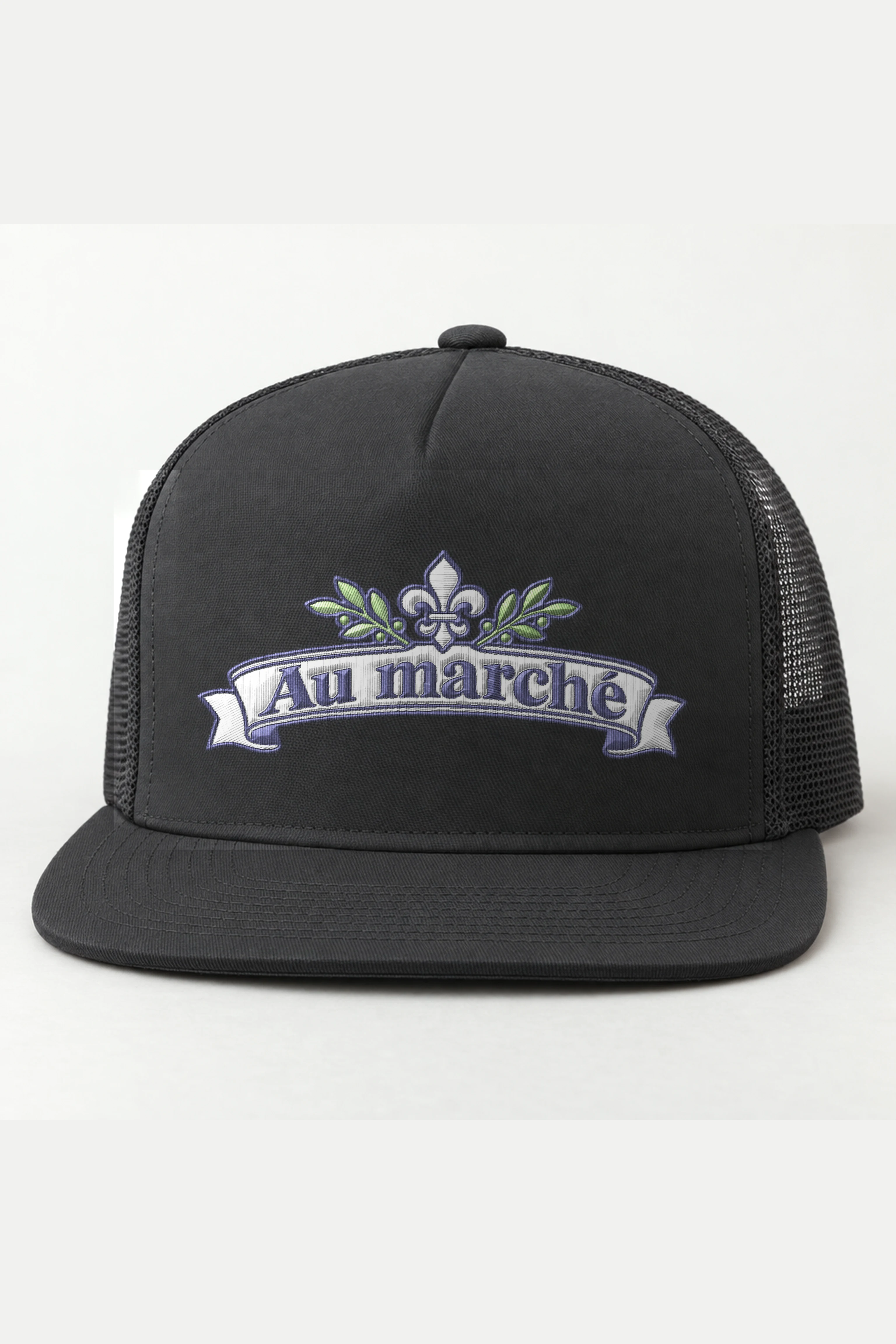 "Au marché" 5 Panel Trucker Cap · Embroidered