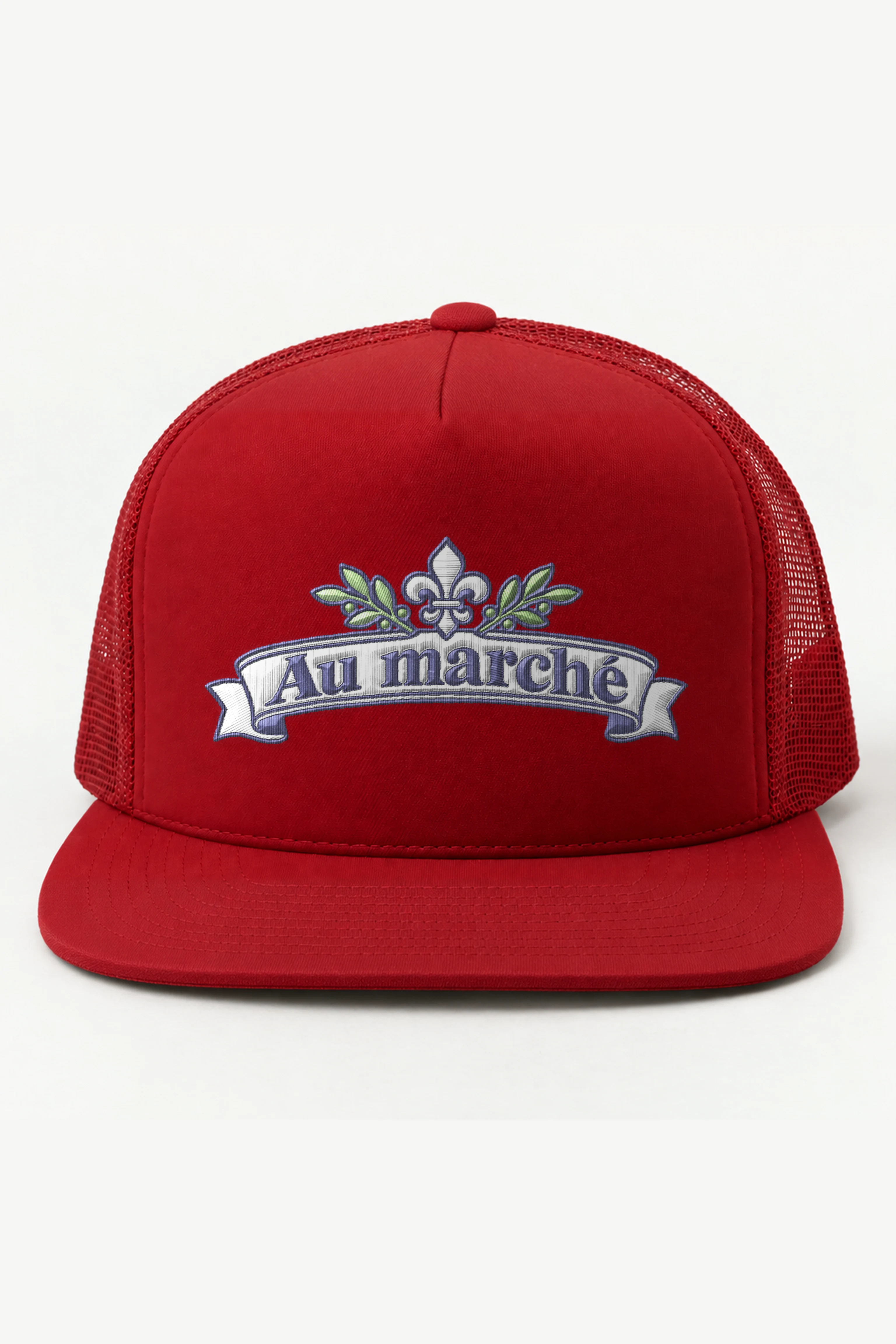 "Au marché" 5 Panel Trucker Cap · Embroidered