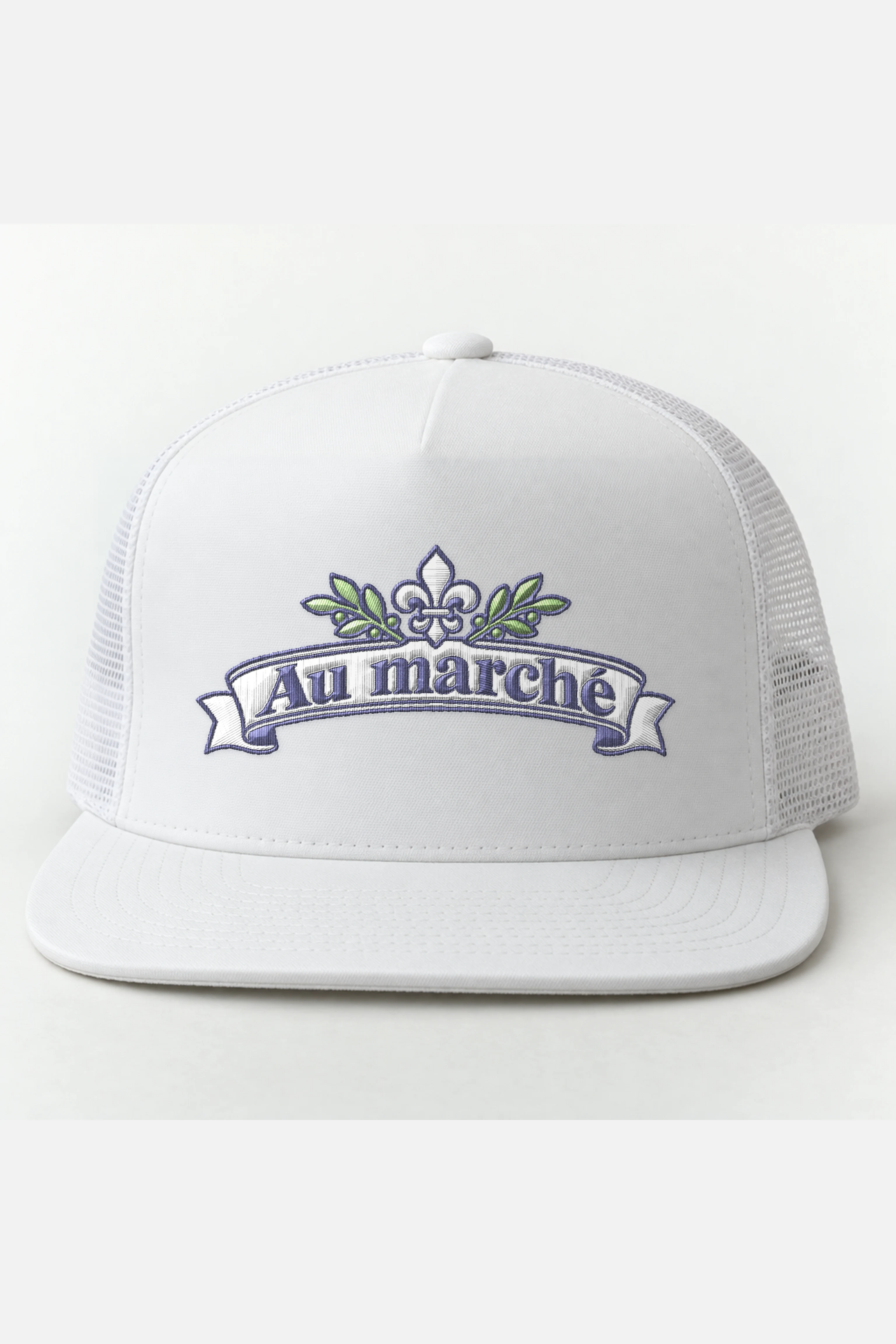 "Au marché" 5 Panel Trucker Cap · Embroidered