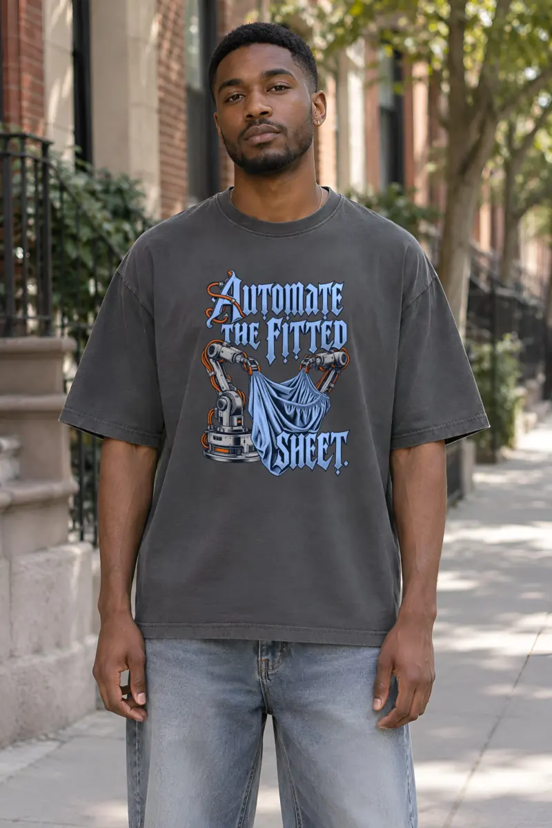 "Automate The Fitted Sheet" Unisex Oversized Heavyweight Crewneck T-Shirt