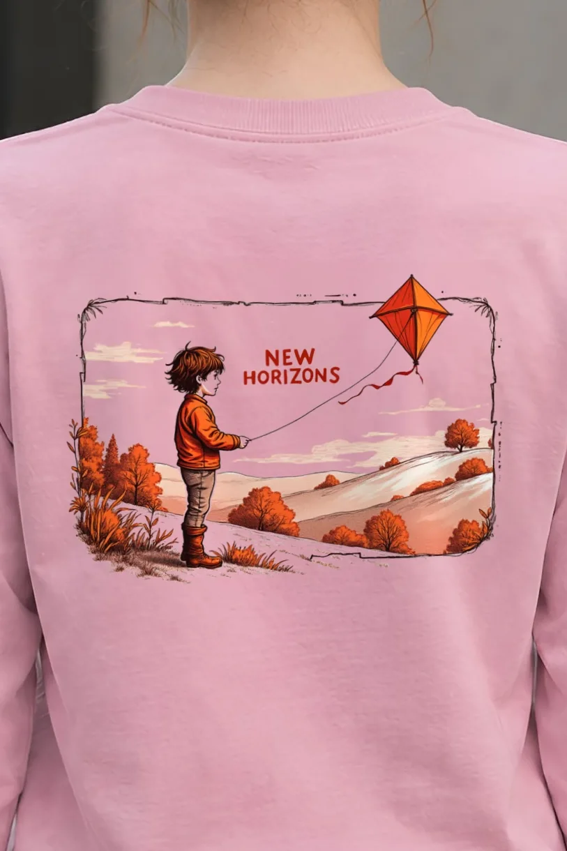 "Autumn Kite Flight" Unisex Longsleeve T-shirt - the graphic up close