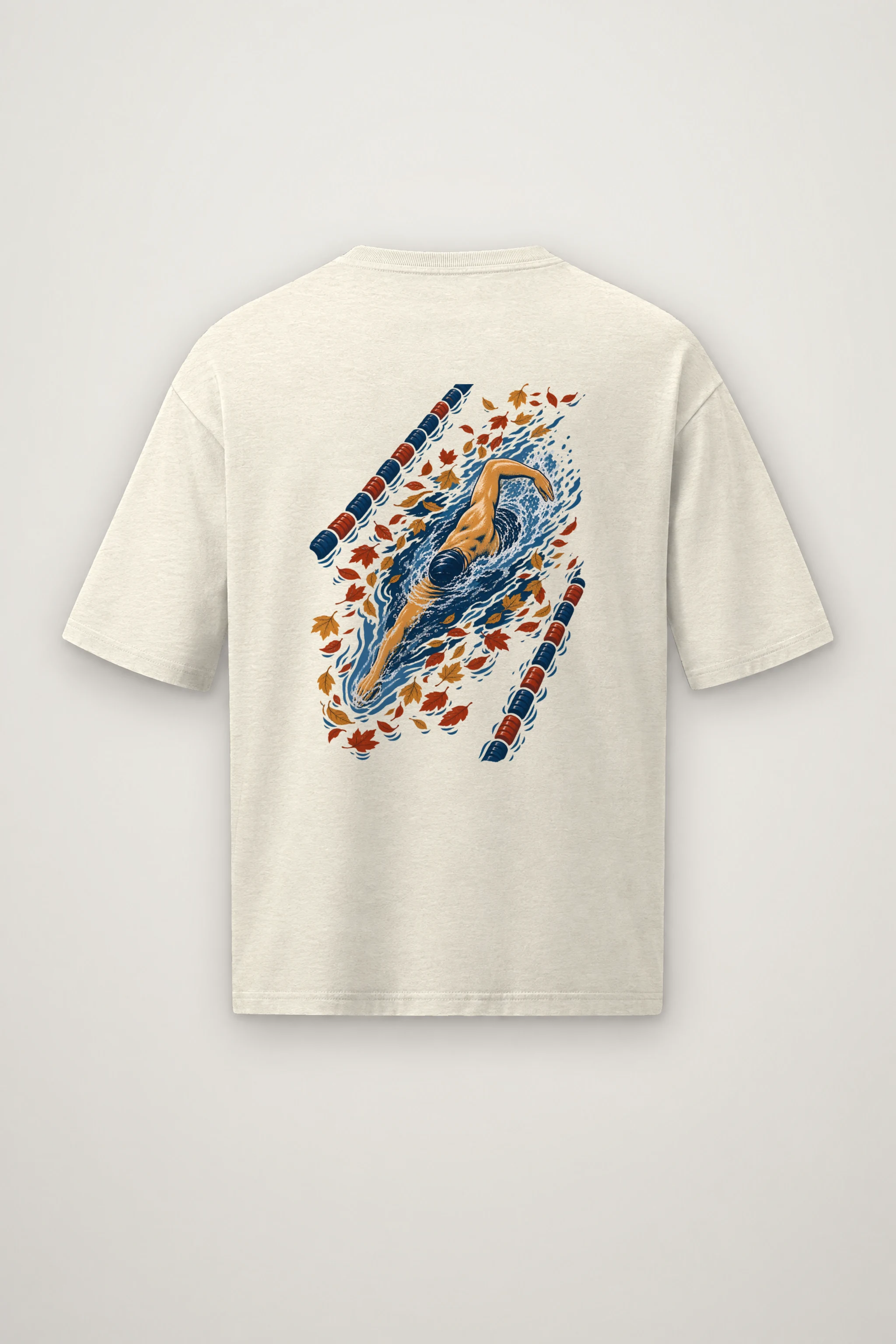 "Autumn Leaf Lane Swimmer" Men's Oversized Heavyweight Crewneck T-Shirt