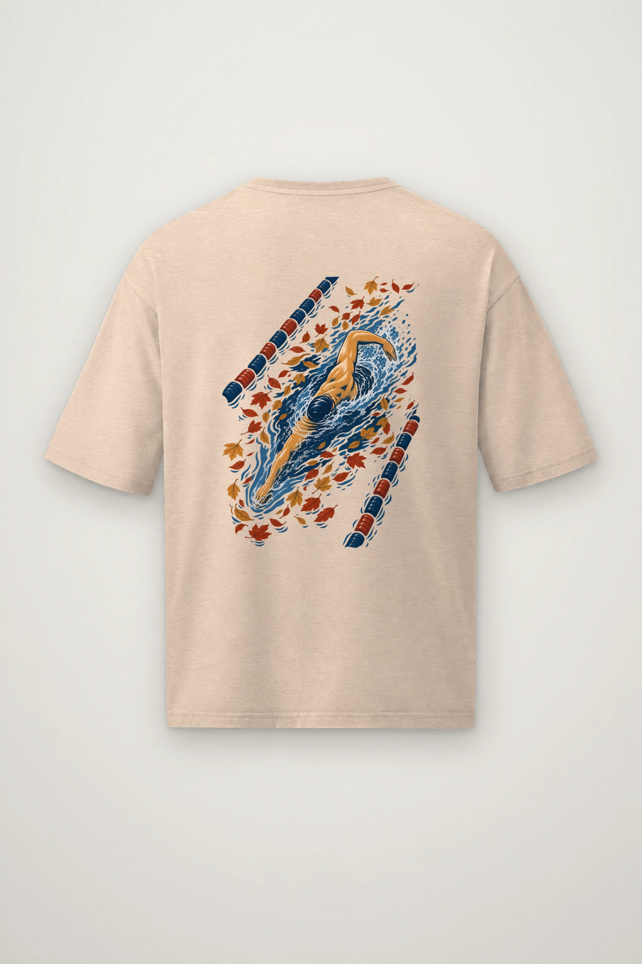 "Autumn Leaf Lane Swimmer" Men's Oversized Heavyweight Crewneck T-Shirt
