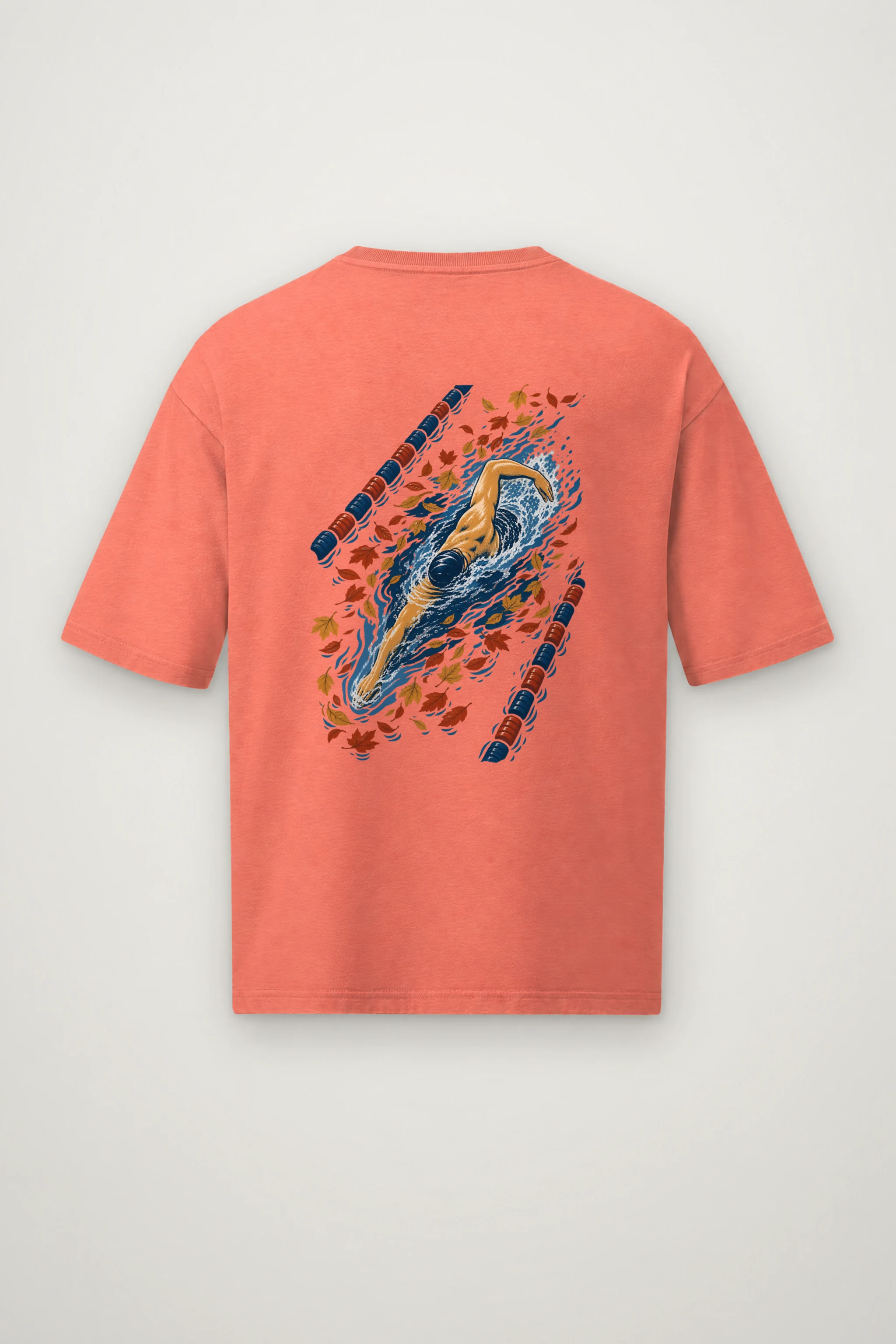 "Autumn Leaf Lane Swimmer" Men's Oversized Heavyweight Crewneck T-Shirt