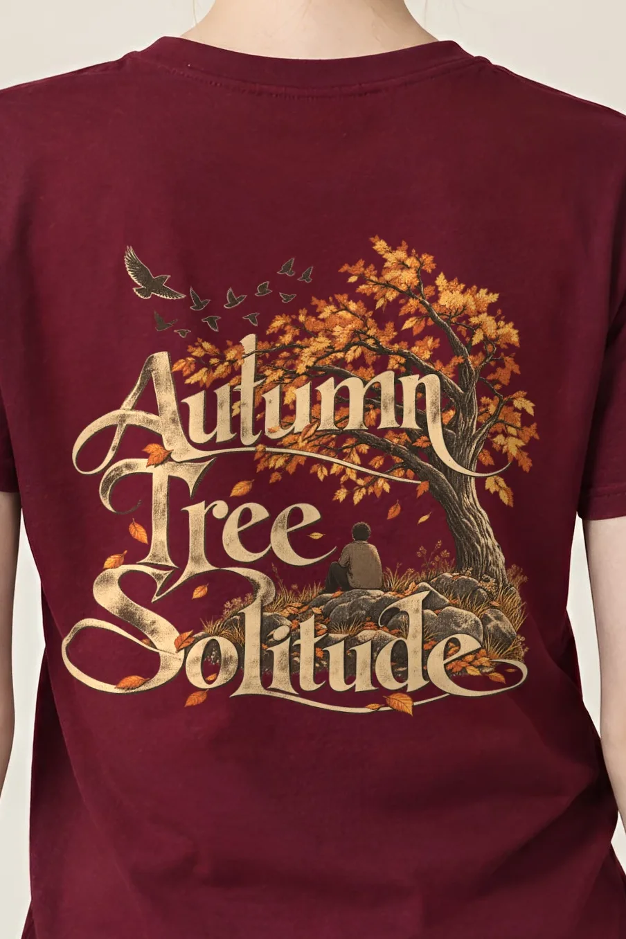 "Autumn Tree Solitude" Heavyweight Unisex Crewneck T-shirt - the graphic up close