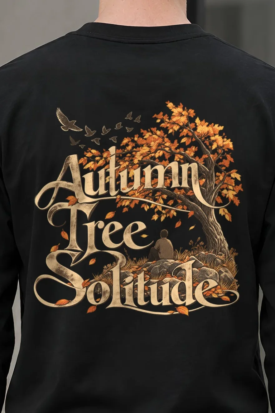 "Autumn Tree Solitude" Unisex Longsleeve T-shirt - the graphic up close