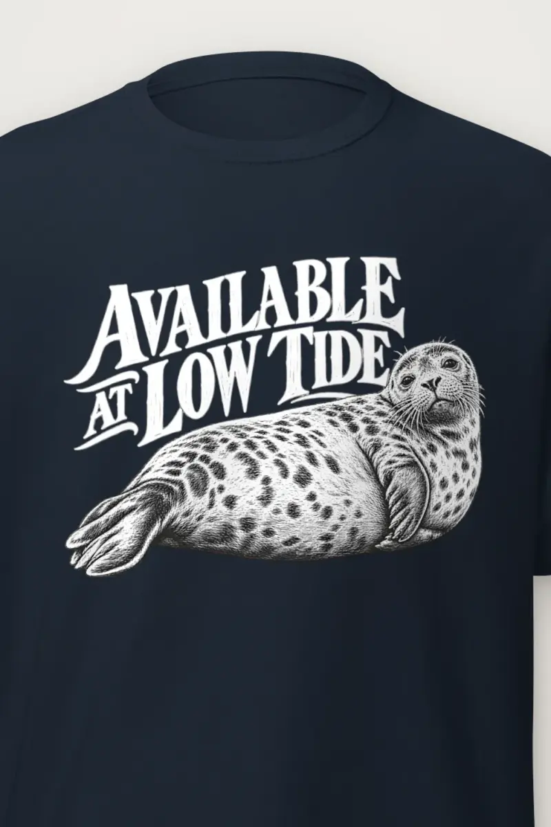 "Available at Low Tide" Heavyweight Unisex Crewneck T-shirt - the graphic up close