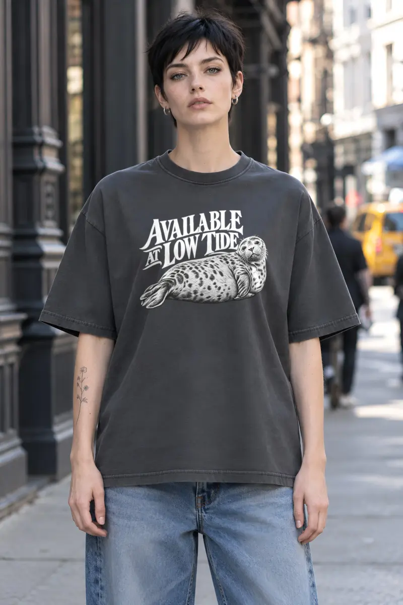 "Available at Low Tide" Unisex Oversized Heavyweight Crewneck T-Shirt