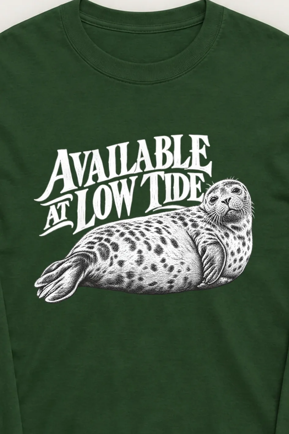 "Available at Low Tide" Unisex Longsleeve T-shirt - the graphic up close