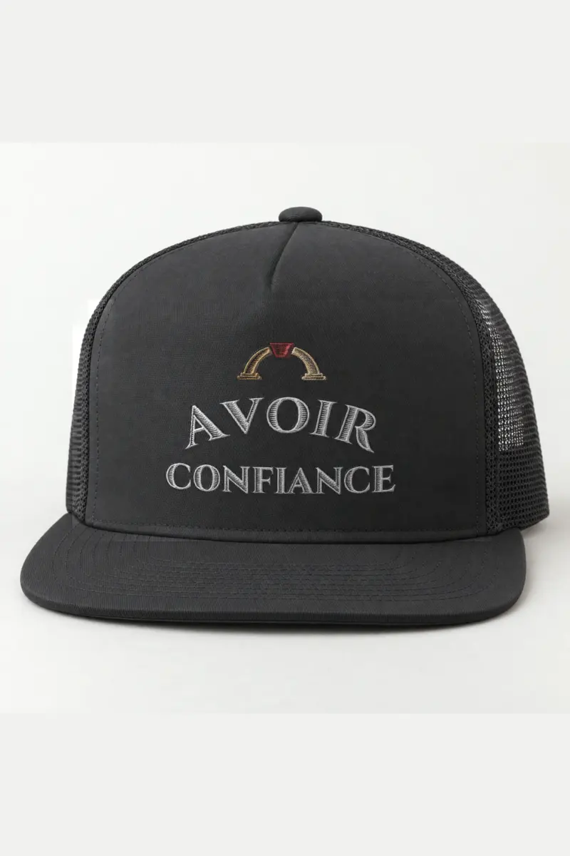 "AVOIR CONFIANCE" 5 Panel Trucker Cap · Embroidered