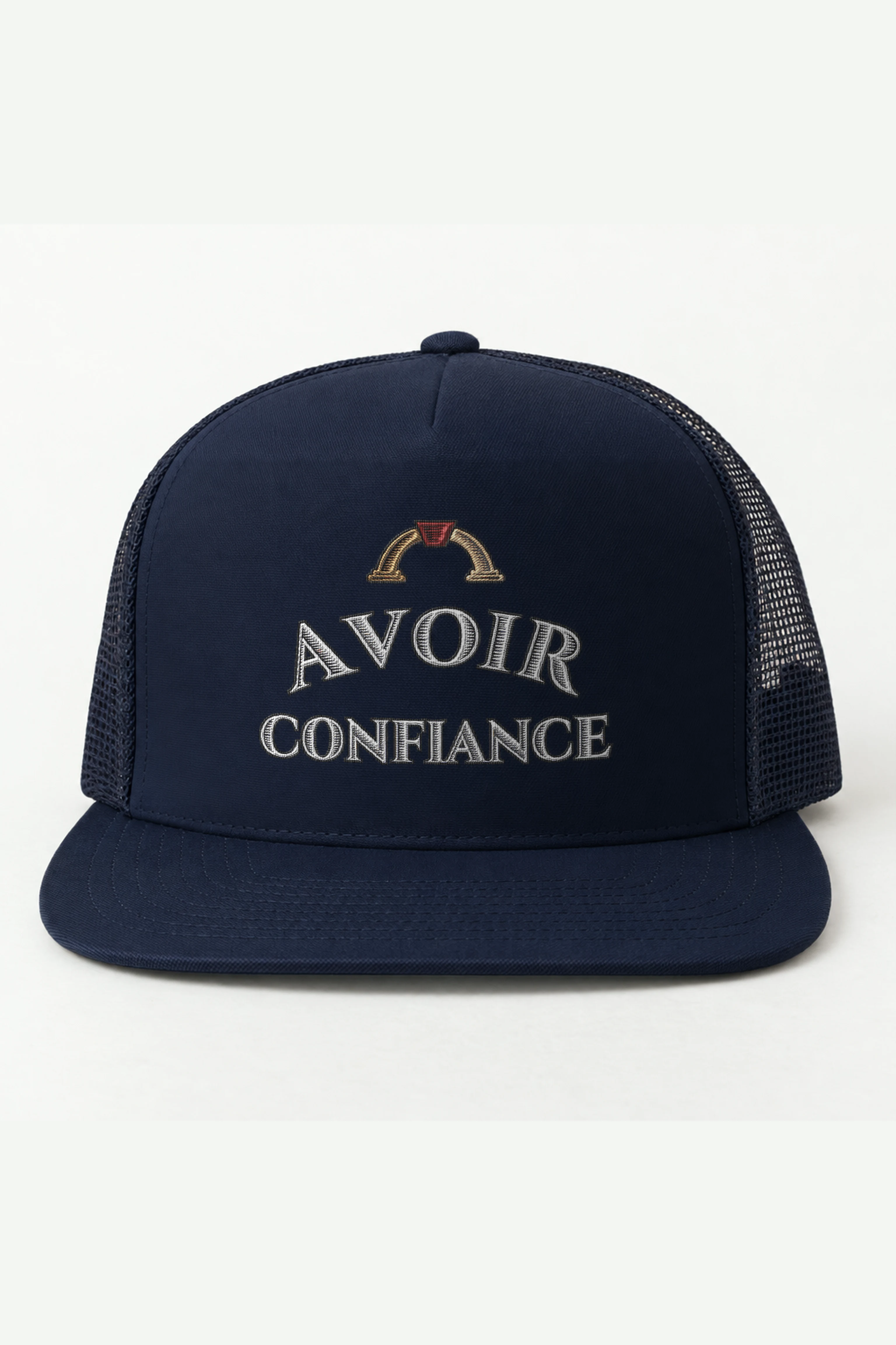 "AVOIR CONFIANCE" 5 Panel Trucker Cap · Embroidered
