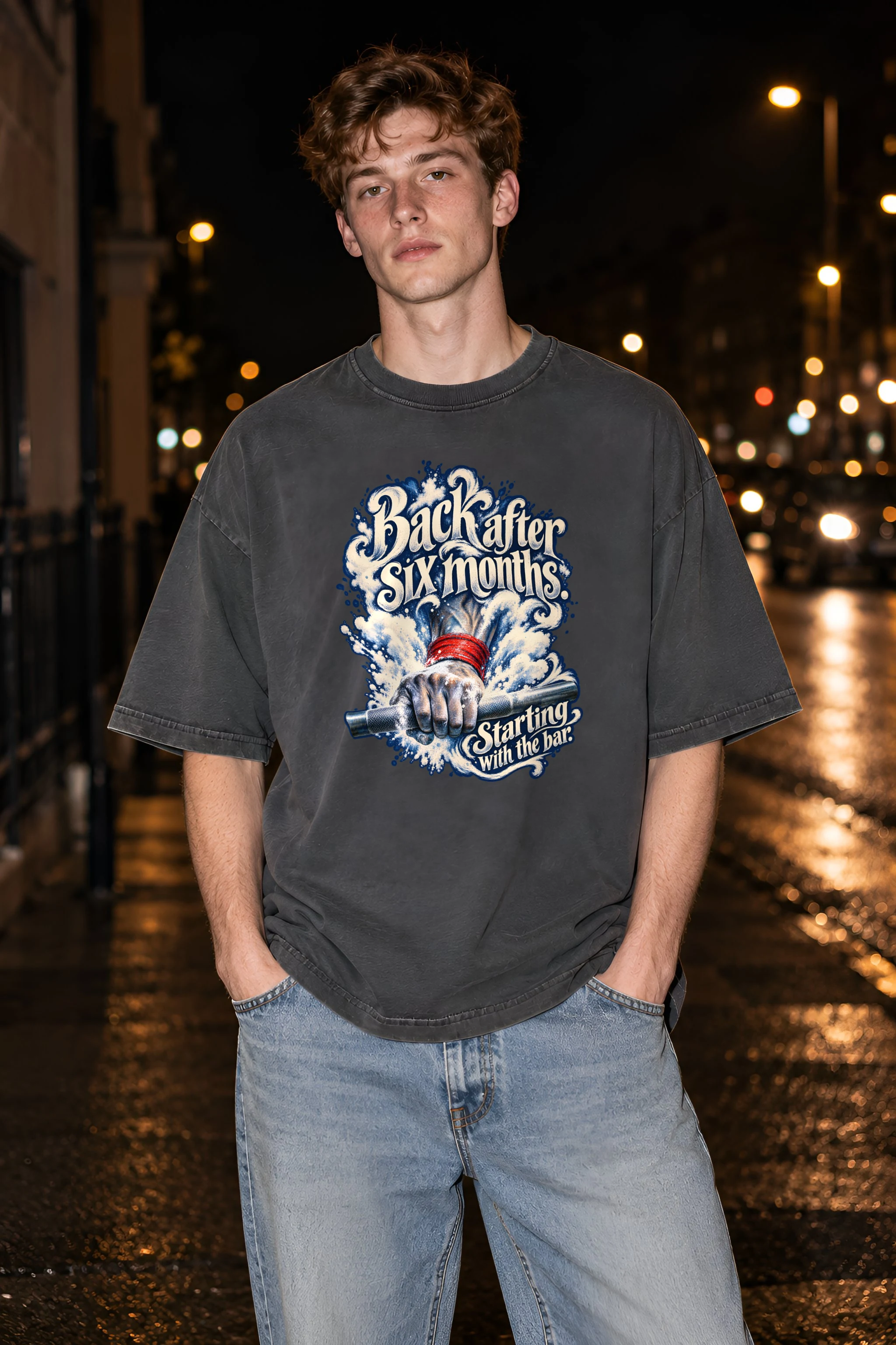 "Back After Six Months" Unisex Oversized Heavyweight Crewneck T-Shirt