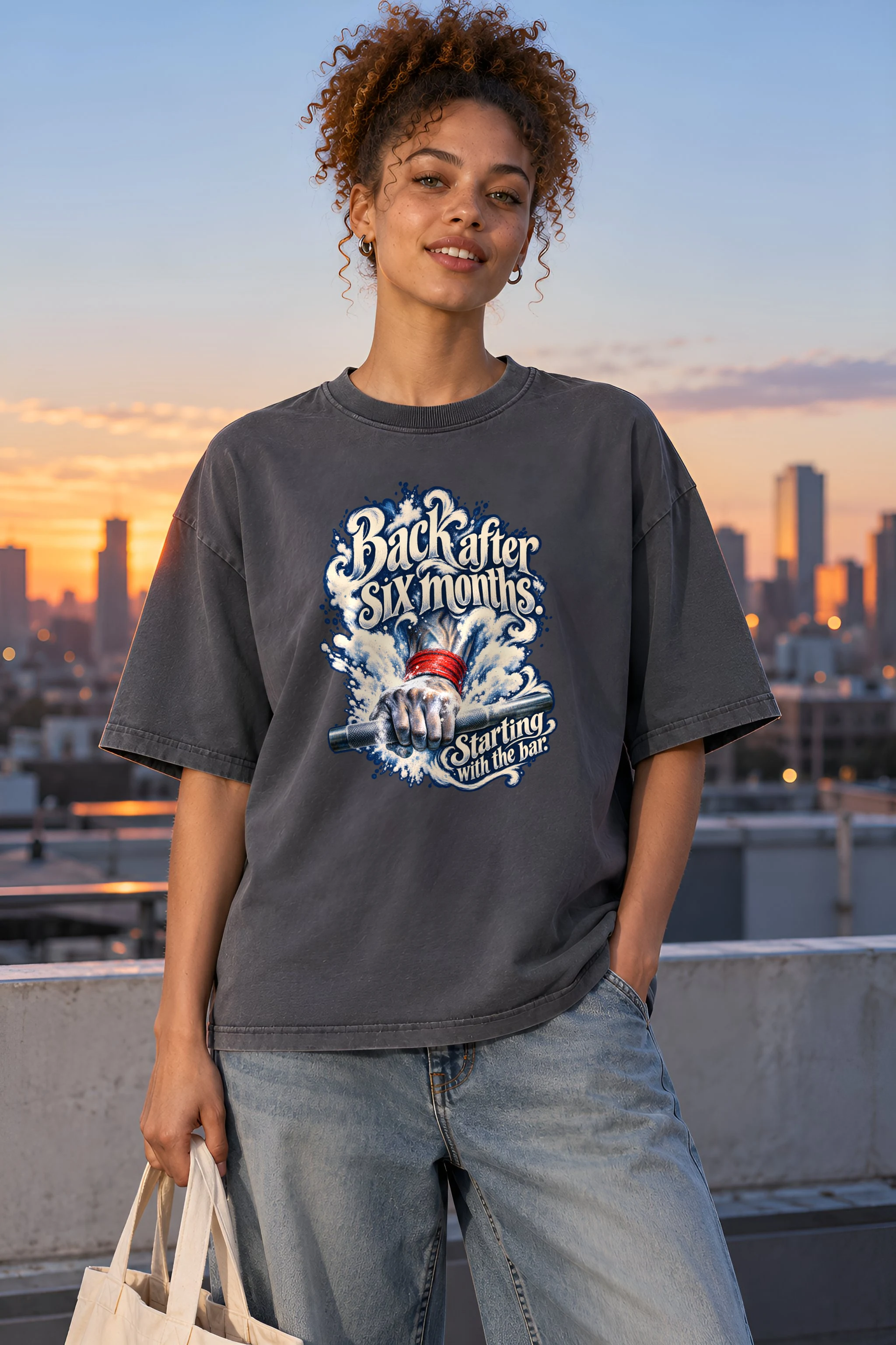 "Back After Six Months" Unisex Oversized Heavyweight Crewneck T-Shirt