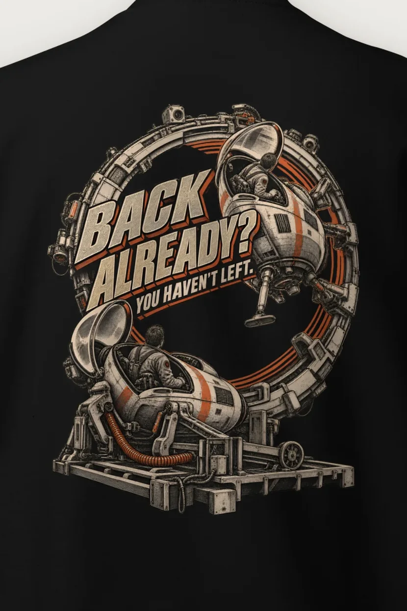 "Back Already? You Haven’t Left" Heavy Blend Unisex Crewneck Sweatshirt - the graphic up close
