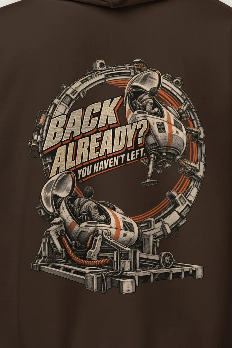 "Back Already? You Haven’t Left" Heavy Blend Unisex Pullover Hoodie - the graphic up close
