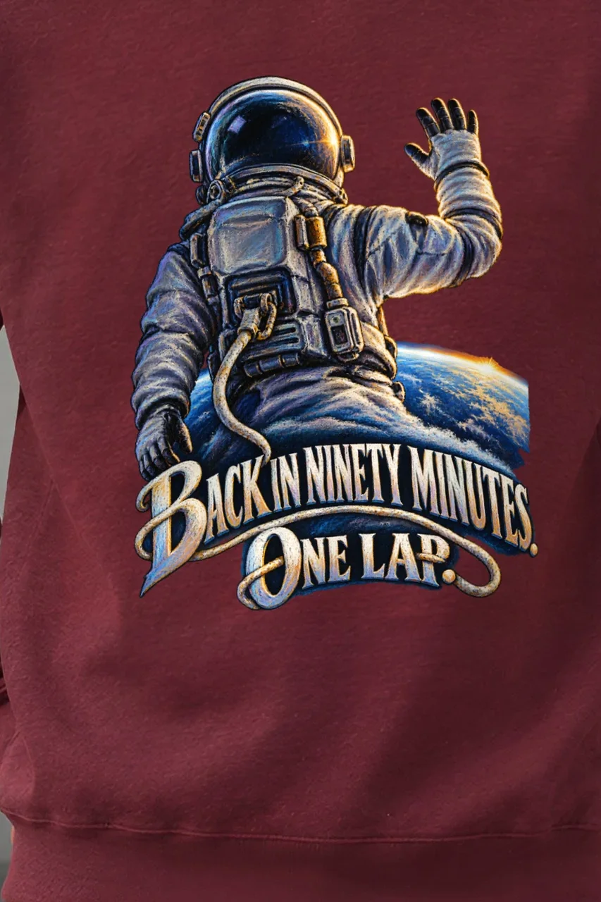 "Back In Ninety Minutes" Unisex Crewneck Sweatshirt - the graphic up close