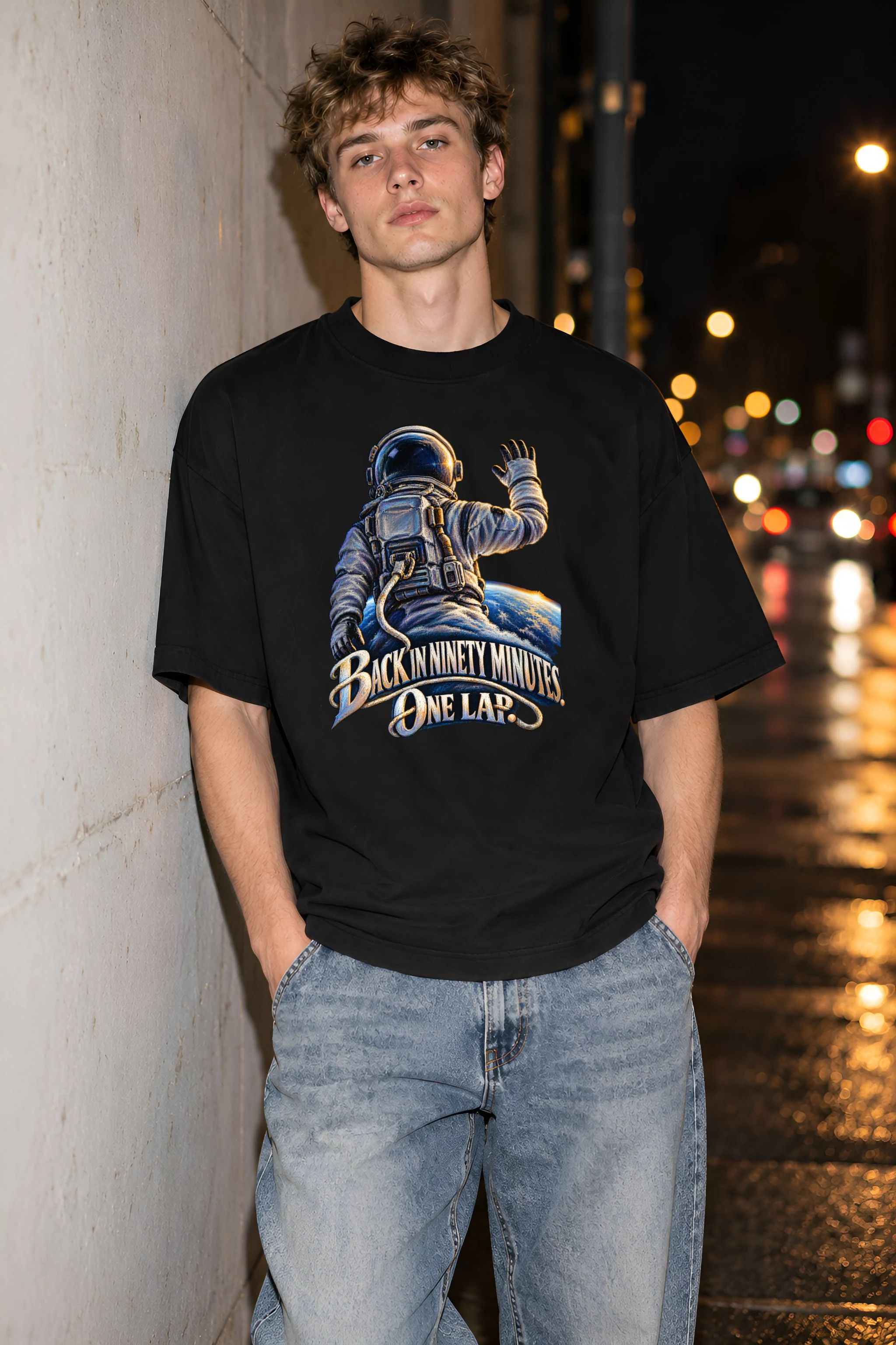 "Back In Ninety Minutes" Unisex Oversized Heavyweight Crewneck T-Shirt
