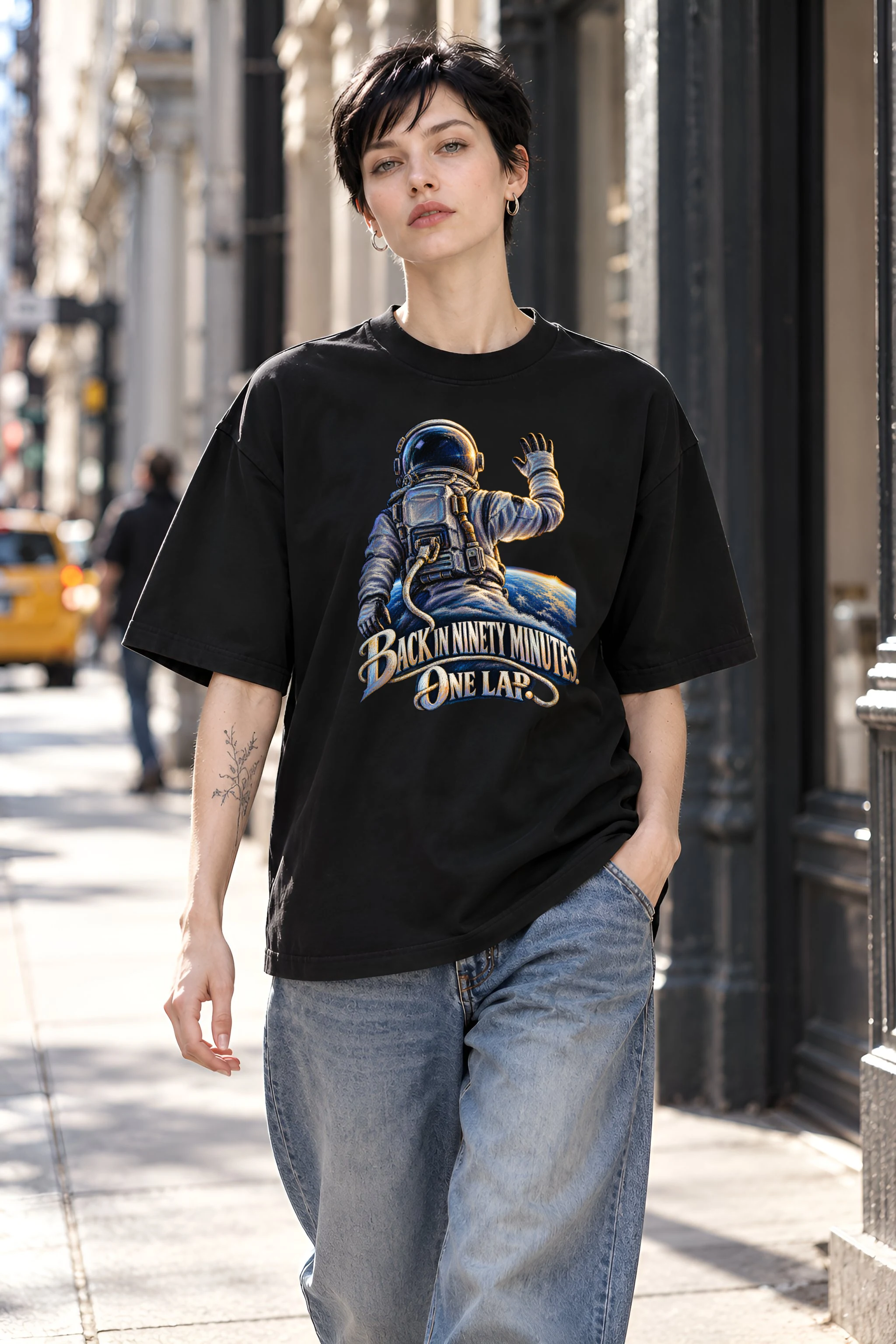 "Back In Ninety Minutes" Unisex Oversized Heavyweight Crewneck T-Shirt