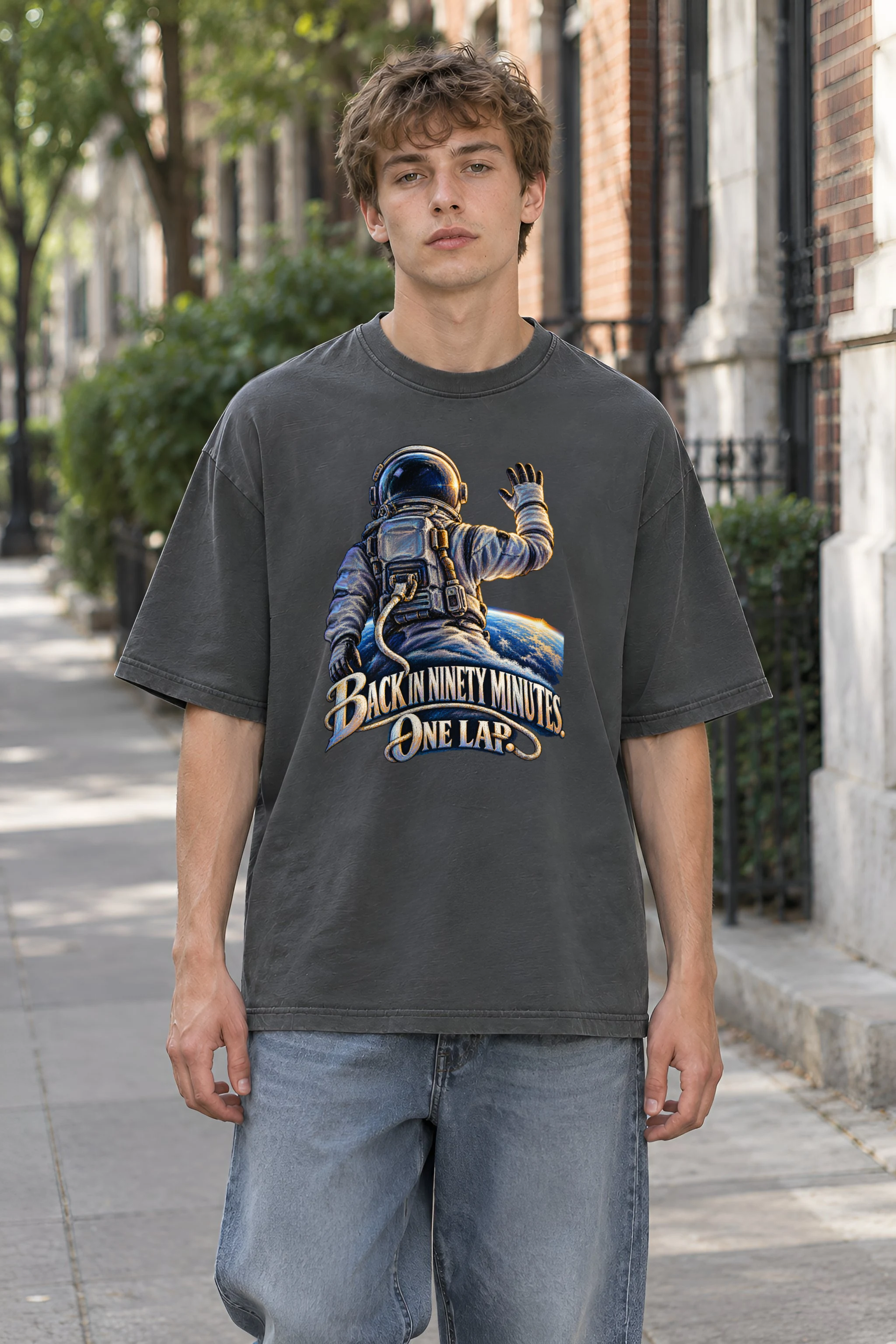 "Back In Ninety Minutes" Unisex Oversized Heavyweight Crewneck T-Shirt