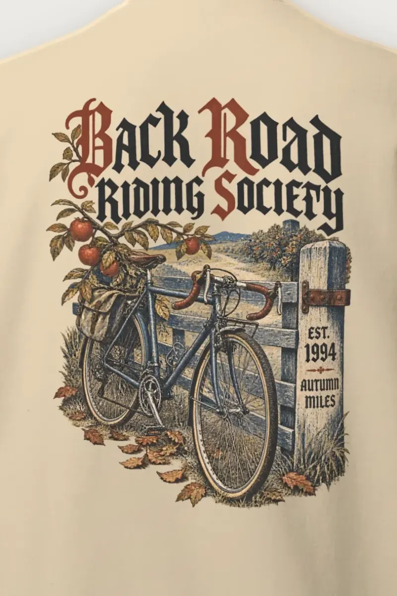 "Back Road Riding Society" Heavy Blend Unisex Crewneck Sweatshirt - the graphic up close