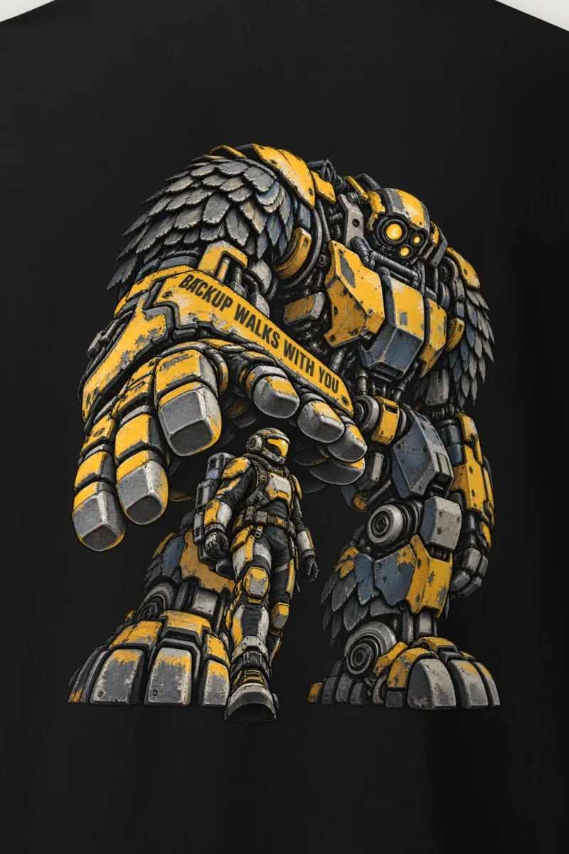 "Backup Walks With You" Heavyweight Unisex Crewneck T-shirt - the graphic up close