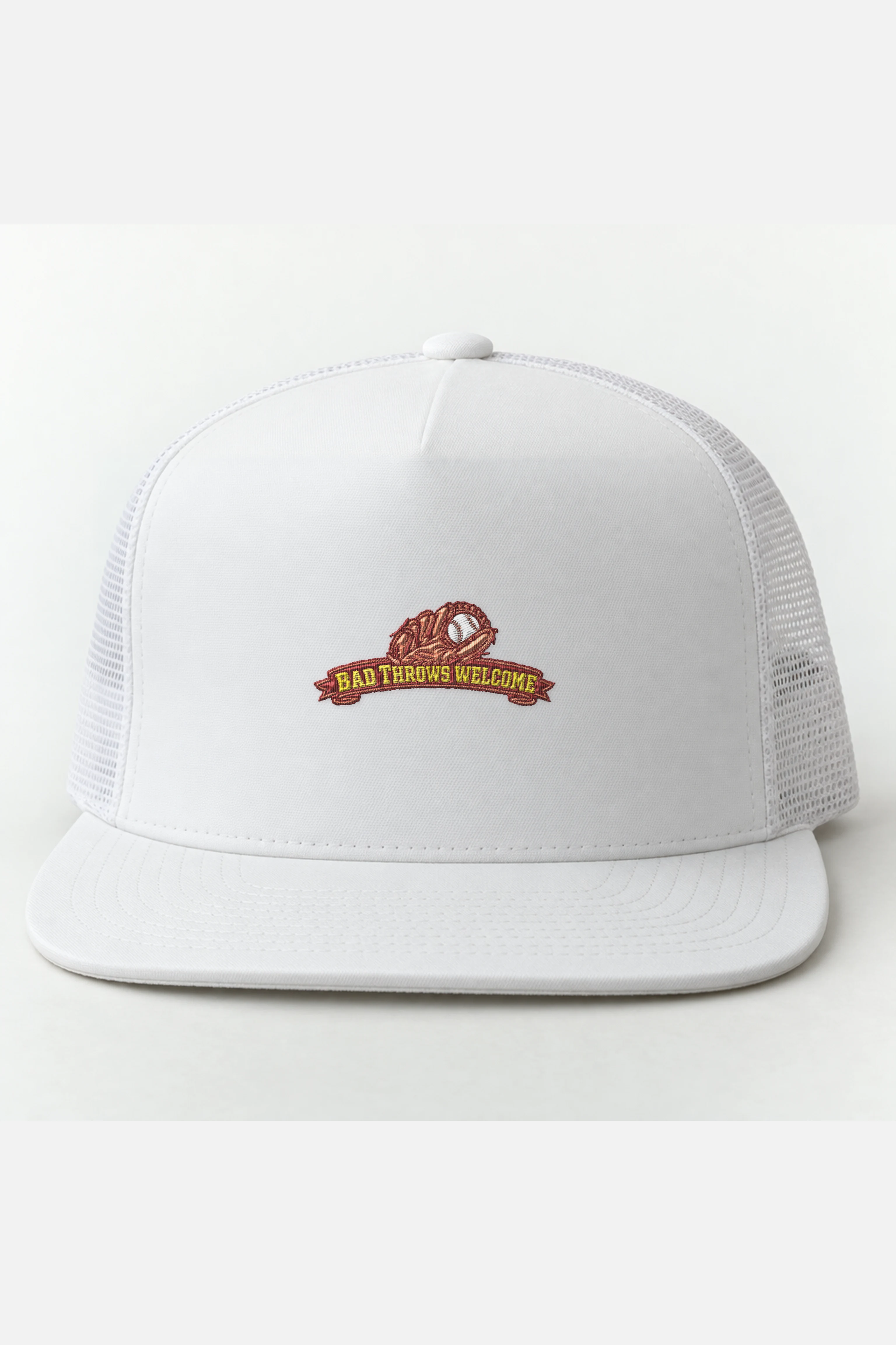 "Bad Throws Welcome" 5 Panel Trucker Cap · Embroidered