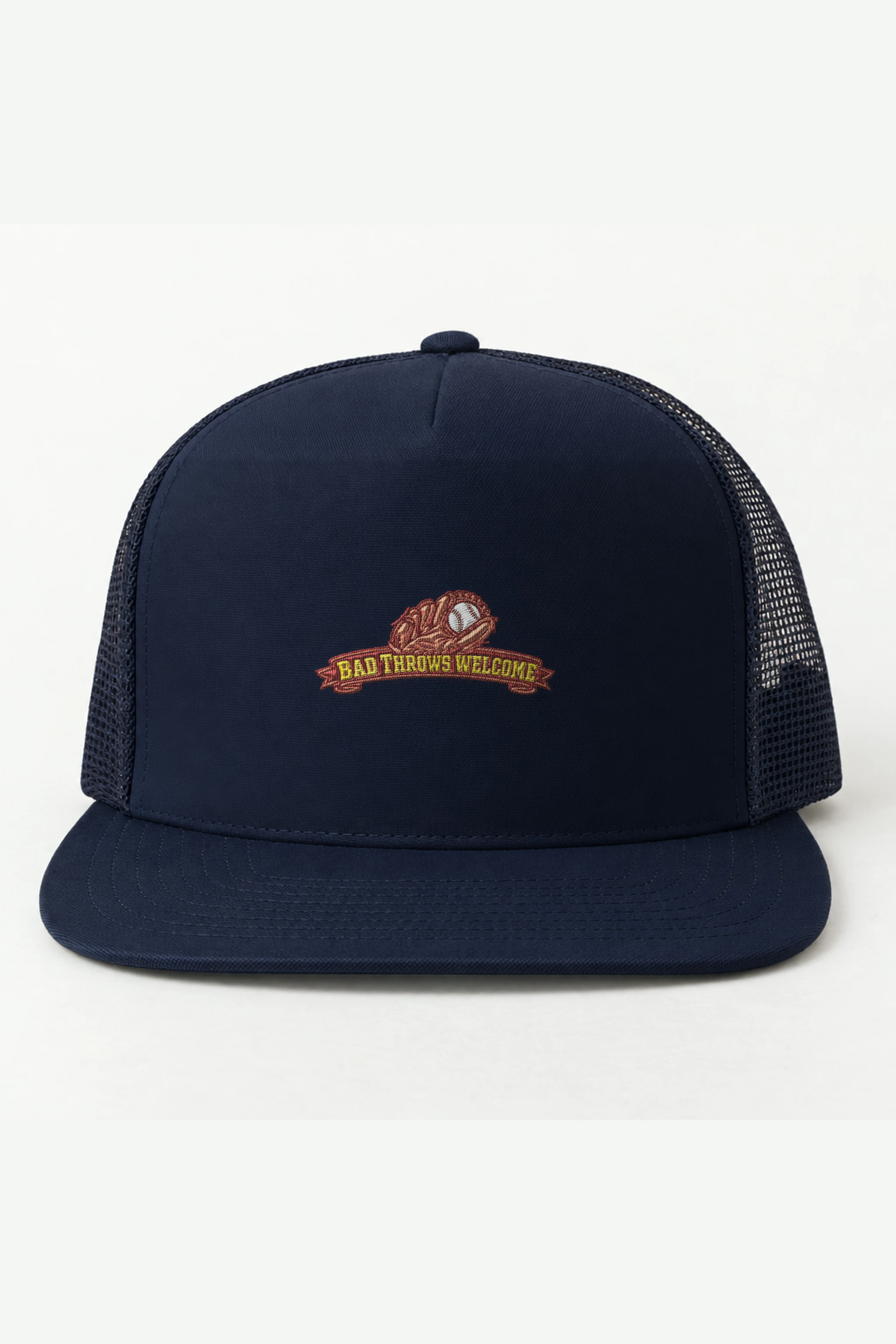 "Bad Throws Welcome" 5 Panel Trucker Cap · Embroidered