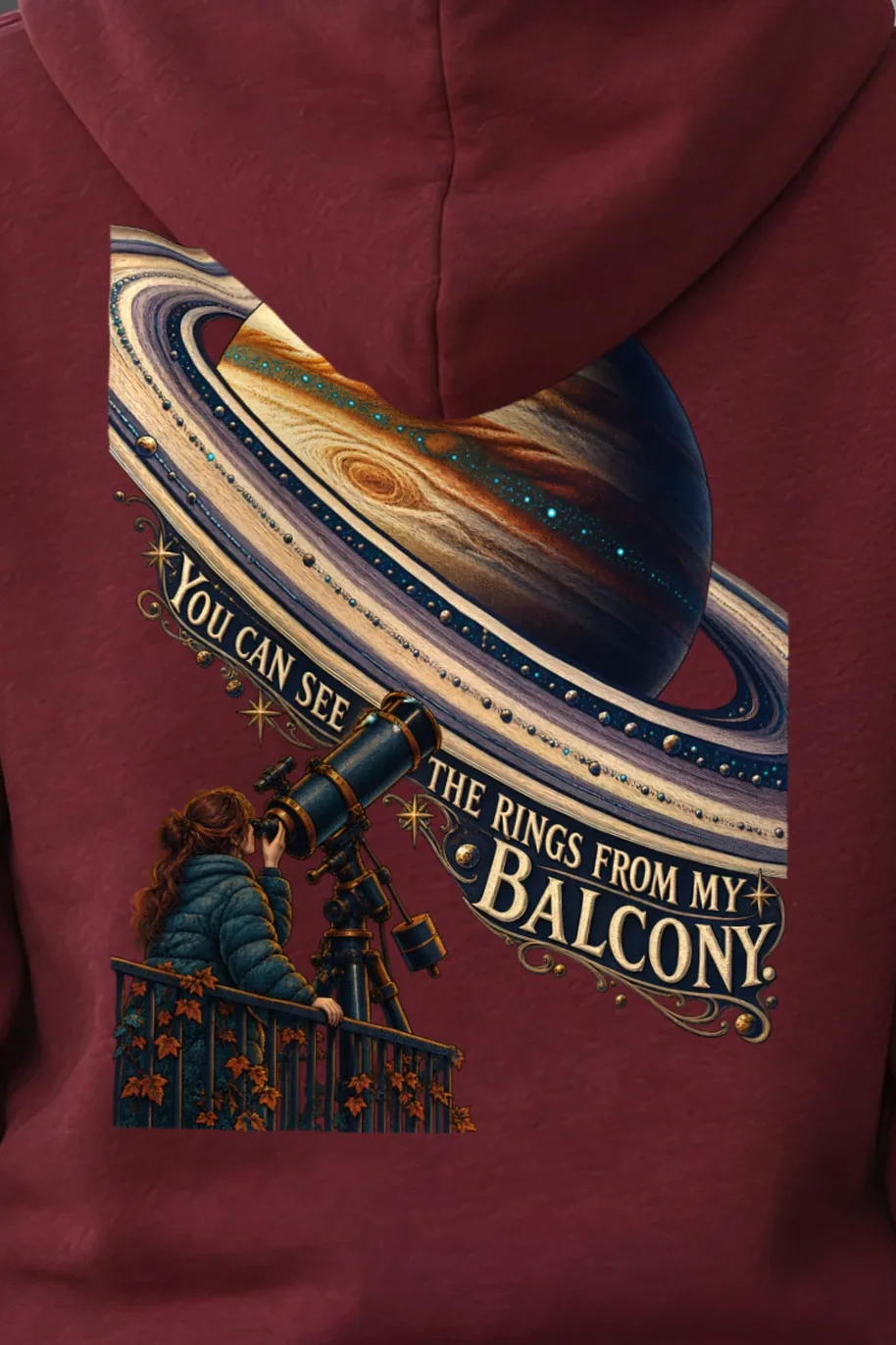 "Balcony Ring Watcher" Unisex Pullover Hoodie - the graphic up close