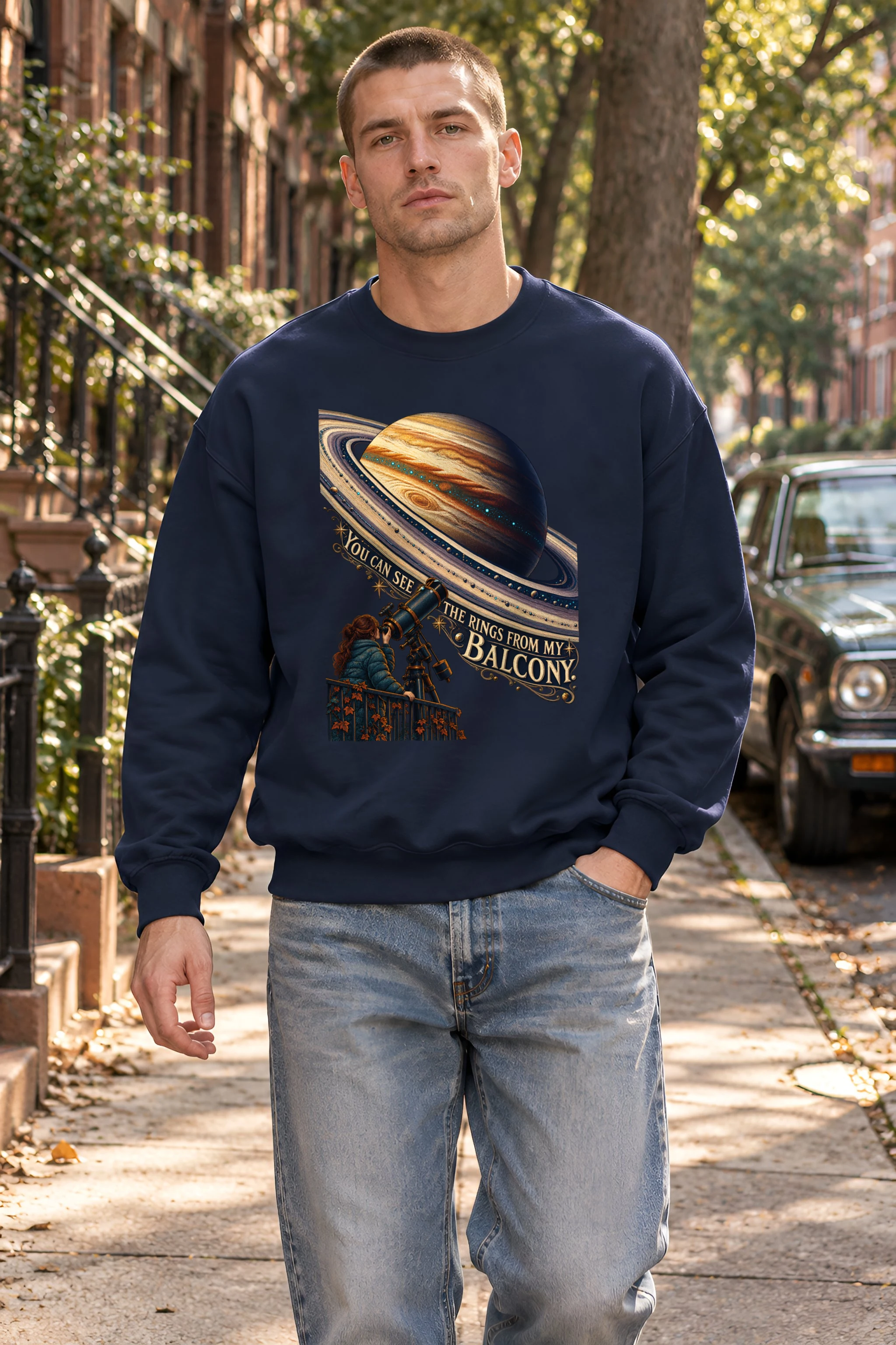 "Balcony Stargazer" Unisex Crewneck Sweatshirt