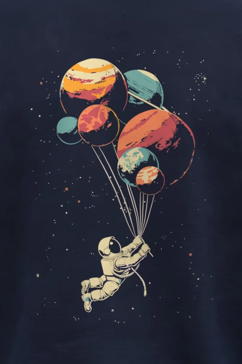 "Balloon Planet Astronaut" 1 Crewneck Sweatshirt - the graphic up close