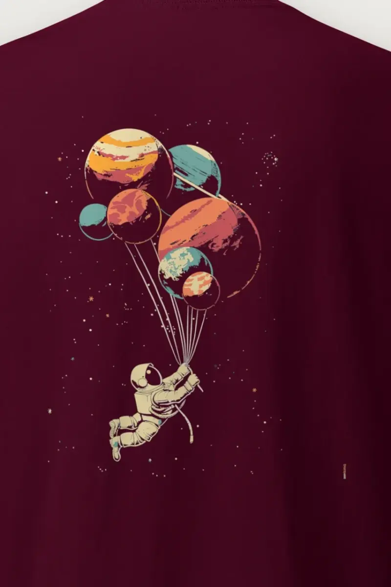 "Balloon Planet Drift" Heavyweight Unisex Crewneck T-shirt