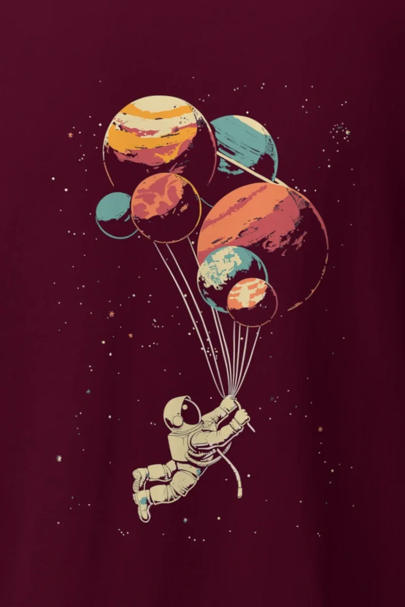 "Balloon Planet Drift" Heavyweight Unisex Crewneck T-shirt